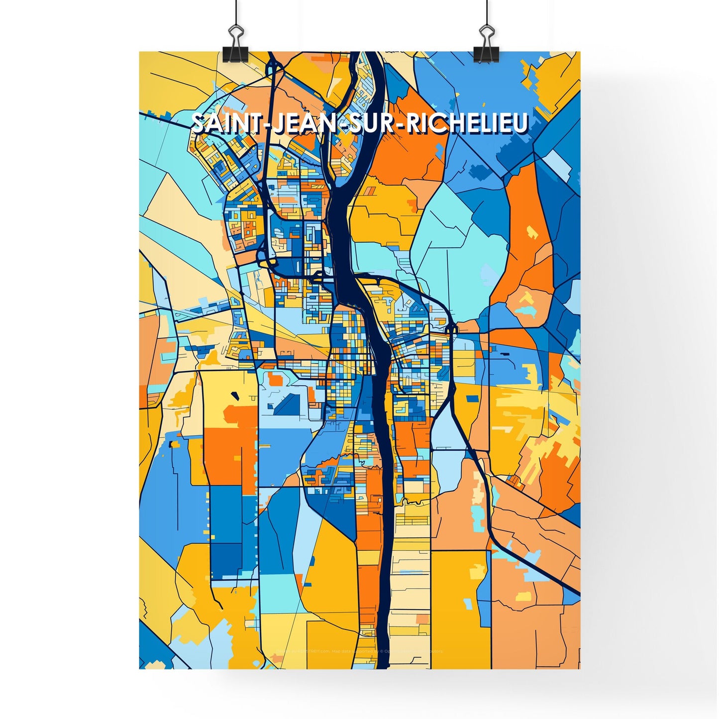 SAINT-JEAN-SUR-RICHELIEU CANADA Vibrant Colorful Art Map Poster Blue Orange