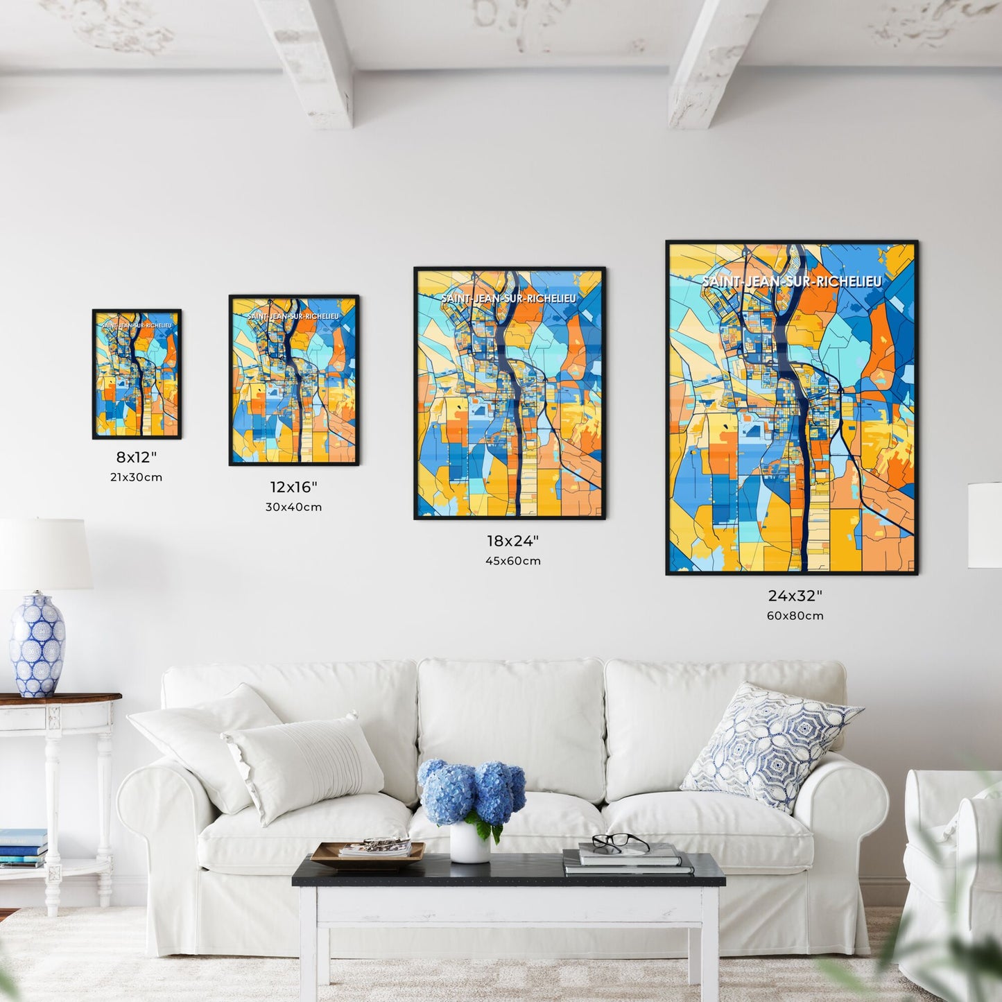 SAINT-JEAN-SUR-RICHELIEU CANADA Vibrant Colorful Art Map Poster Blue Orange