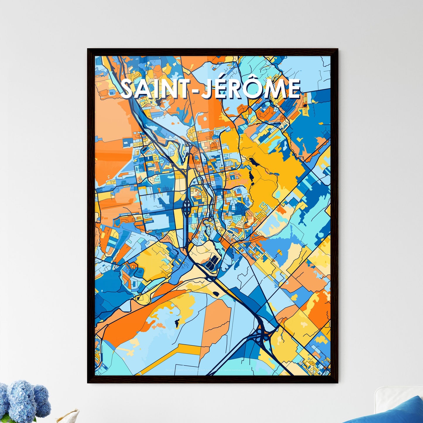 SAINT-JÉRÔME CANADA Vibrant Colorful Art Map Poster Blue Orange