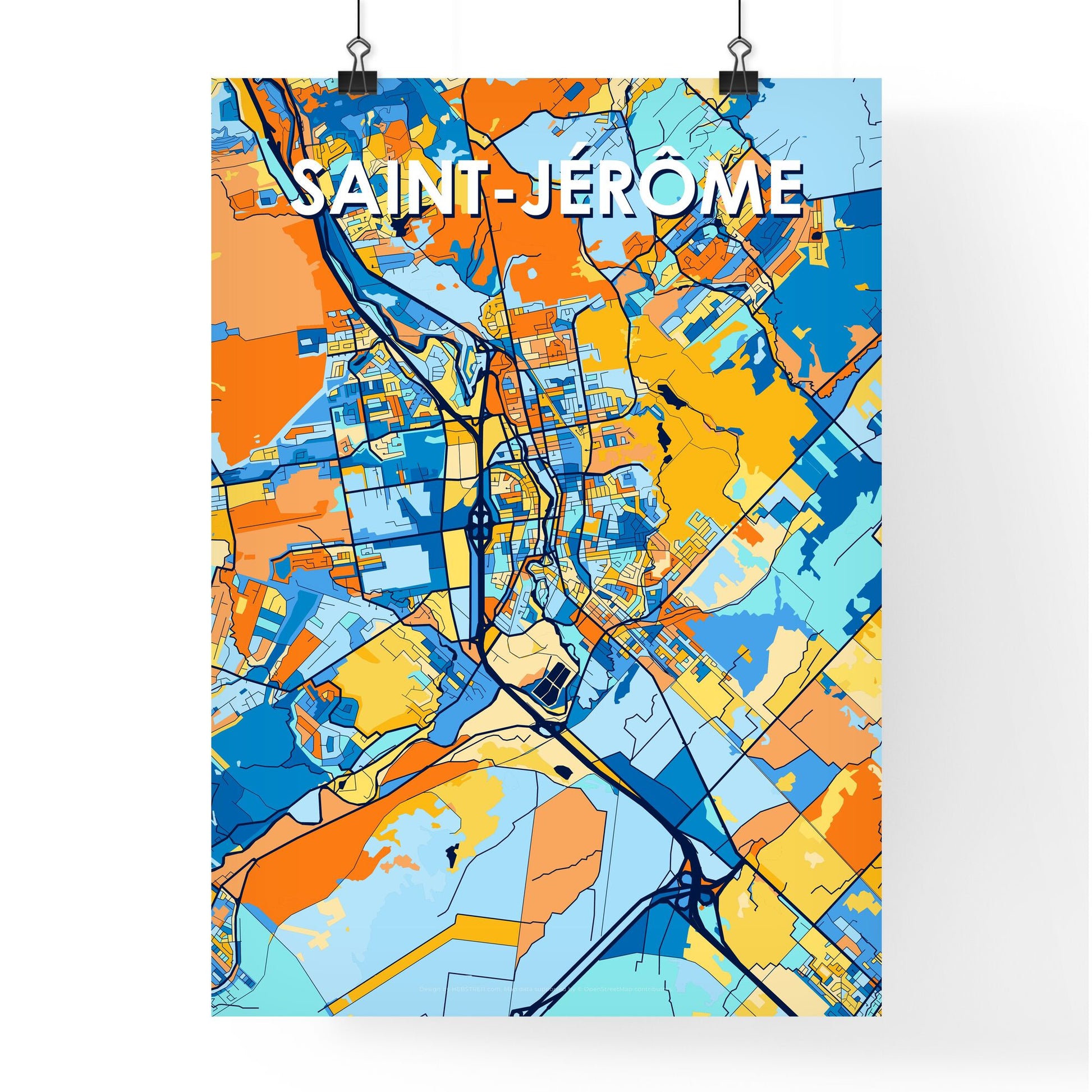 SAINT-JÉRÔME CANADA Vibrant Colorful Art Map Poster Blue Orange