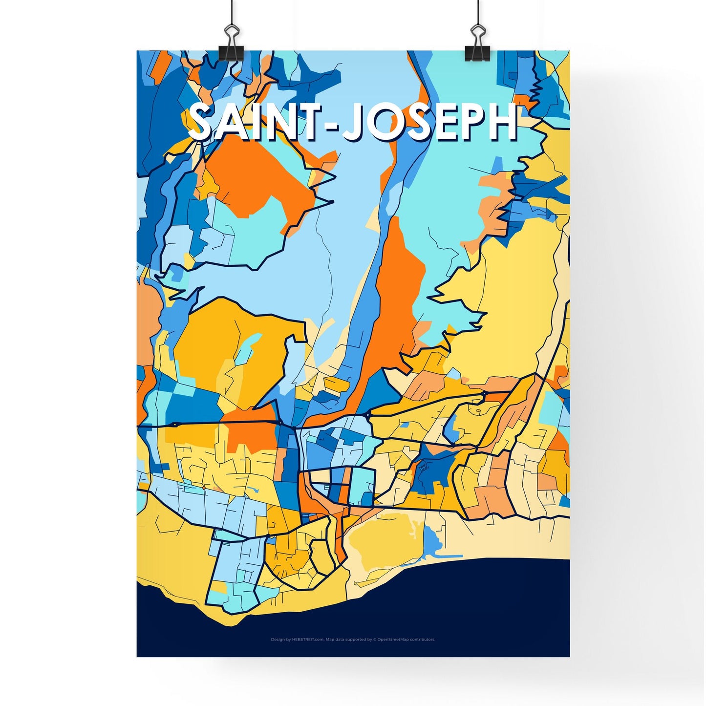 SAINT-JOSEPH FRANCE Vibrant Colorful Art Map Poster Blue Orange