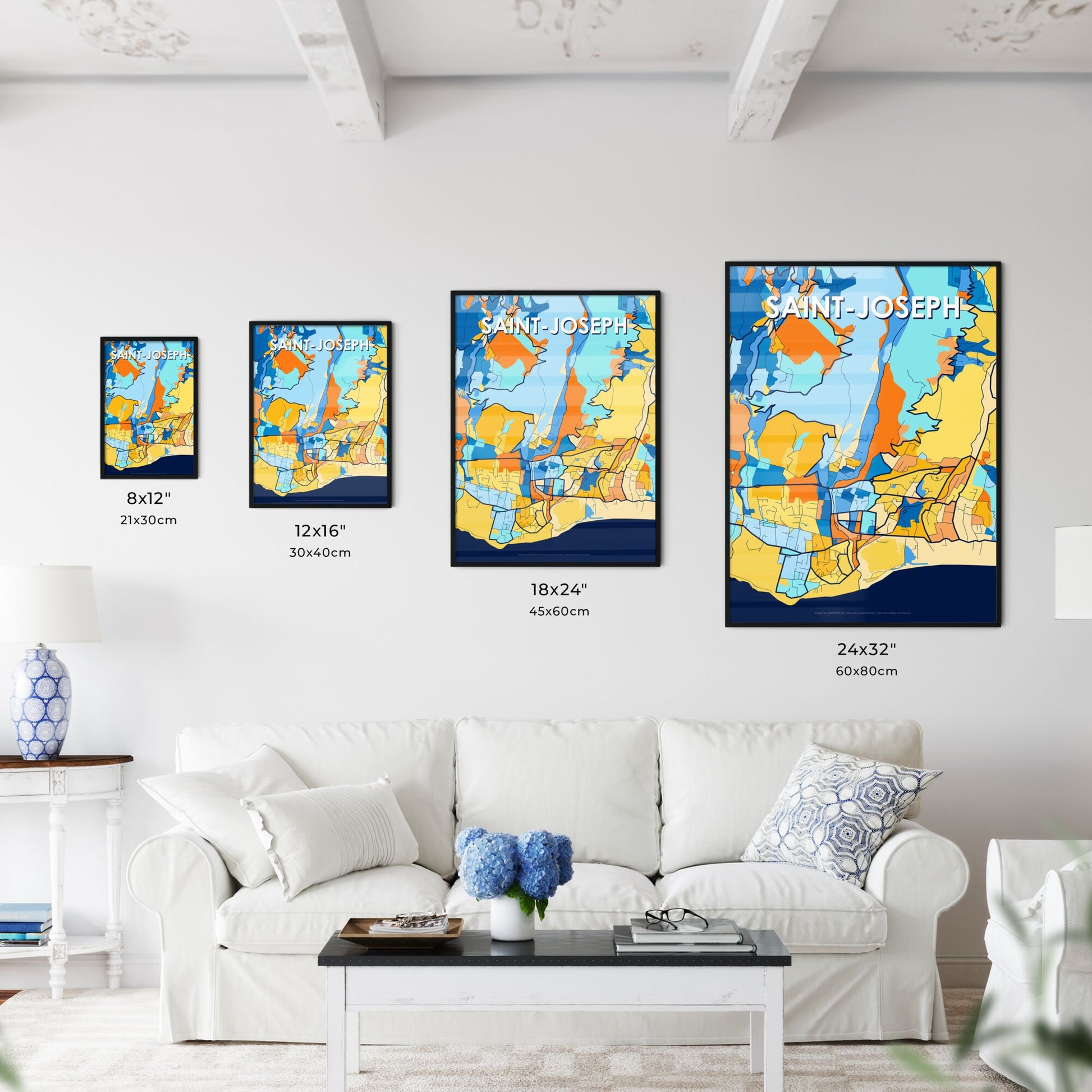 SAINT-JOSEPH FRANCE Vibrant Colorful Art Map Poster Blue Orange