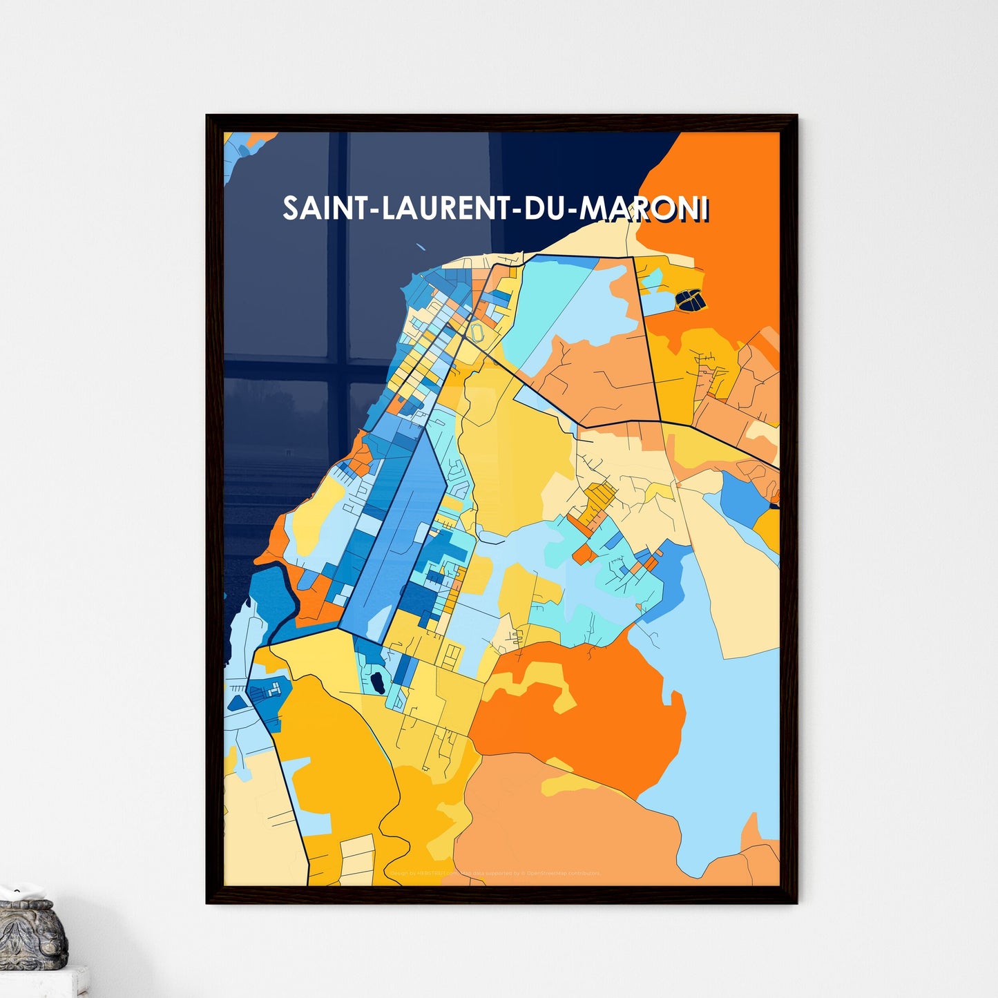 SAINT-LAURENT-DU-MARONI FRANCE Vibrant Colorful Art Map Poster Blue Orange