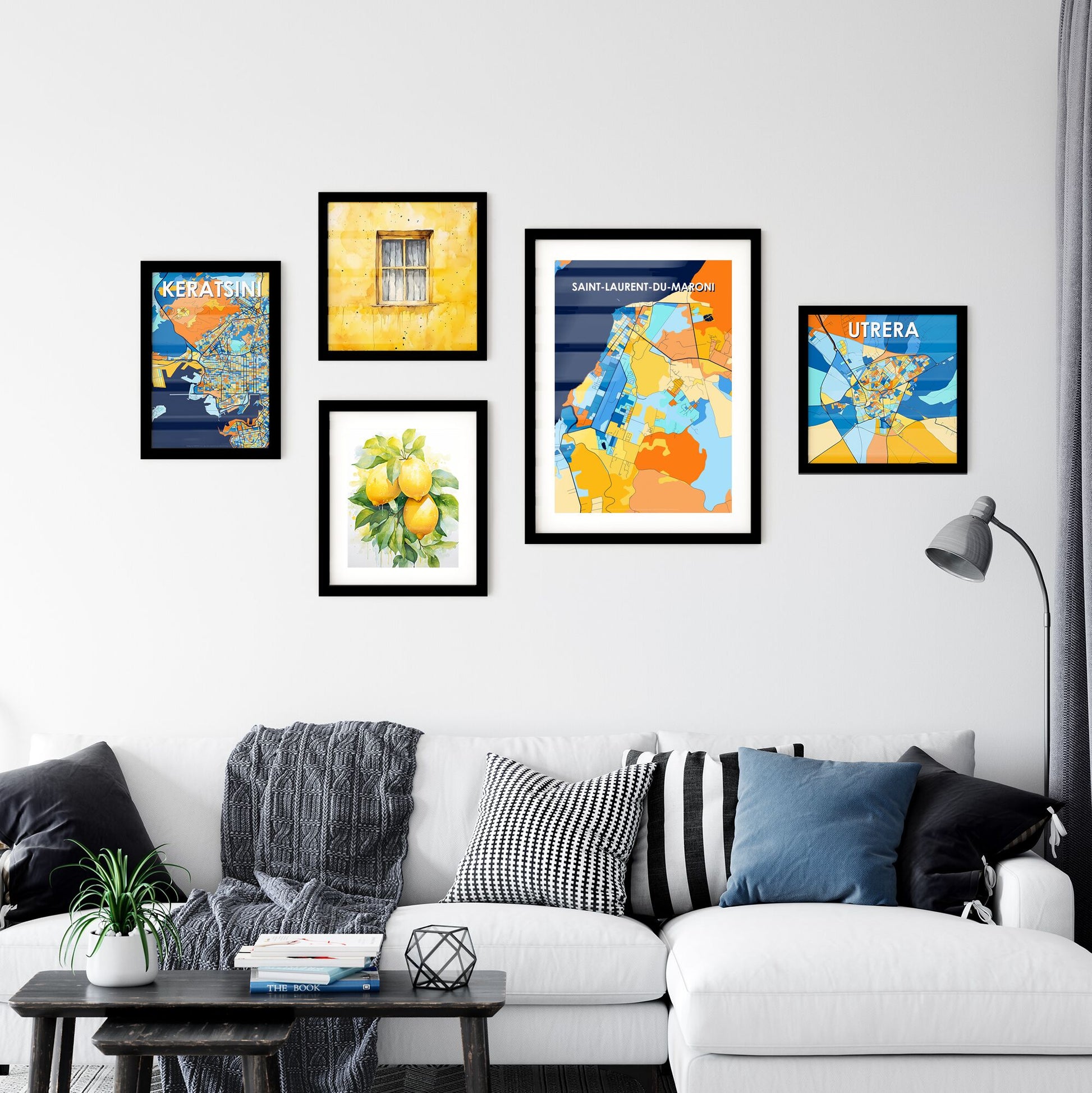 SAINT-LAURENT-DU-MARONI FRANCE Vibrant Colorful Art Map Poster Blue Orange