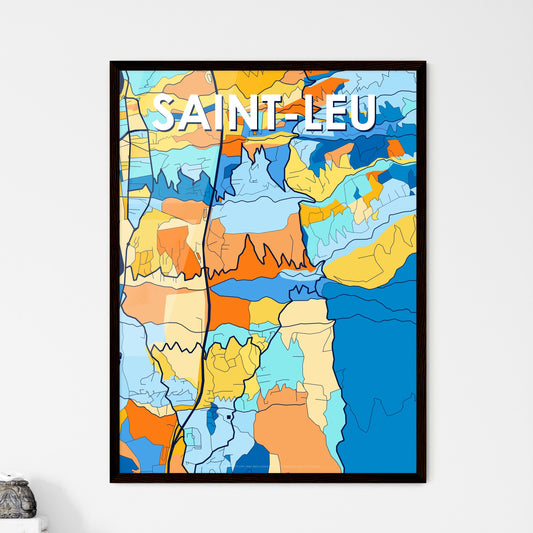 SAINT-LEU FRANCE Vibrant Colorful Art Map Poster Blue Orange