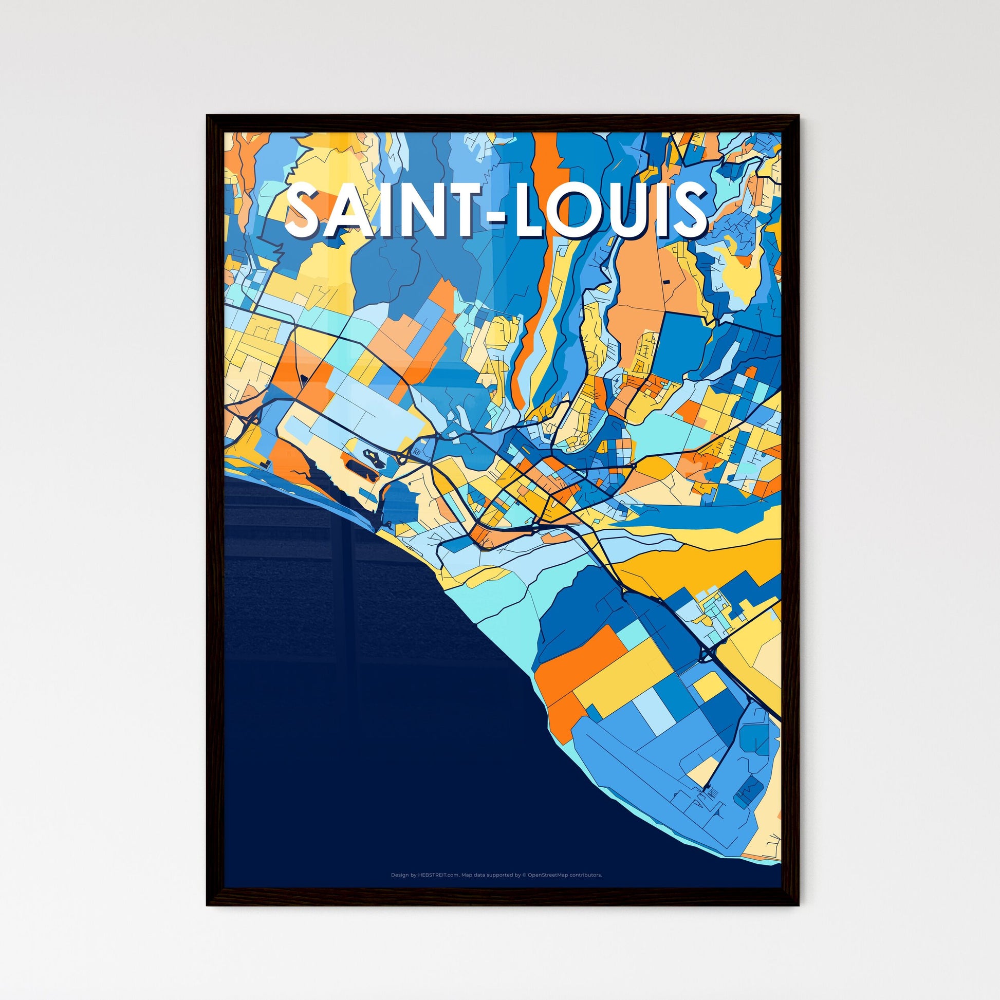 SAINT-LOUIS FRANCE Vibrant Colorful Art Map Poster Blue Orange