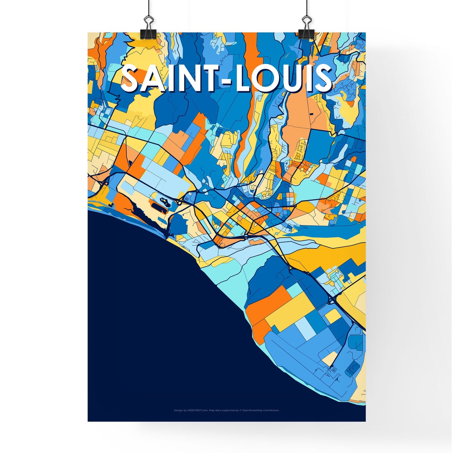 SAINT-LOUIS FRANCE Vibrant Colorful Art Map Poster Blue Orange