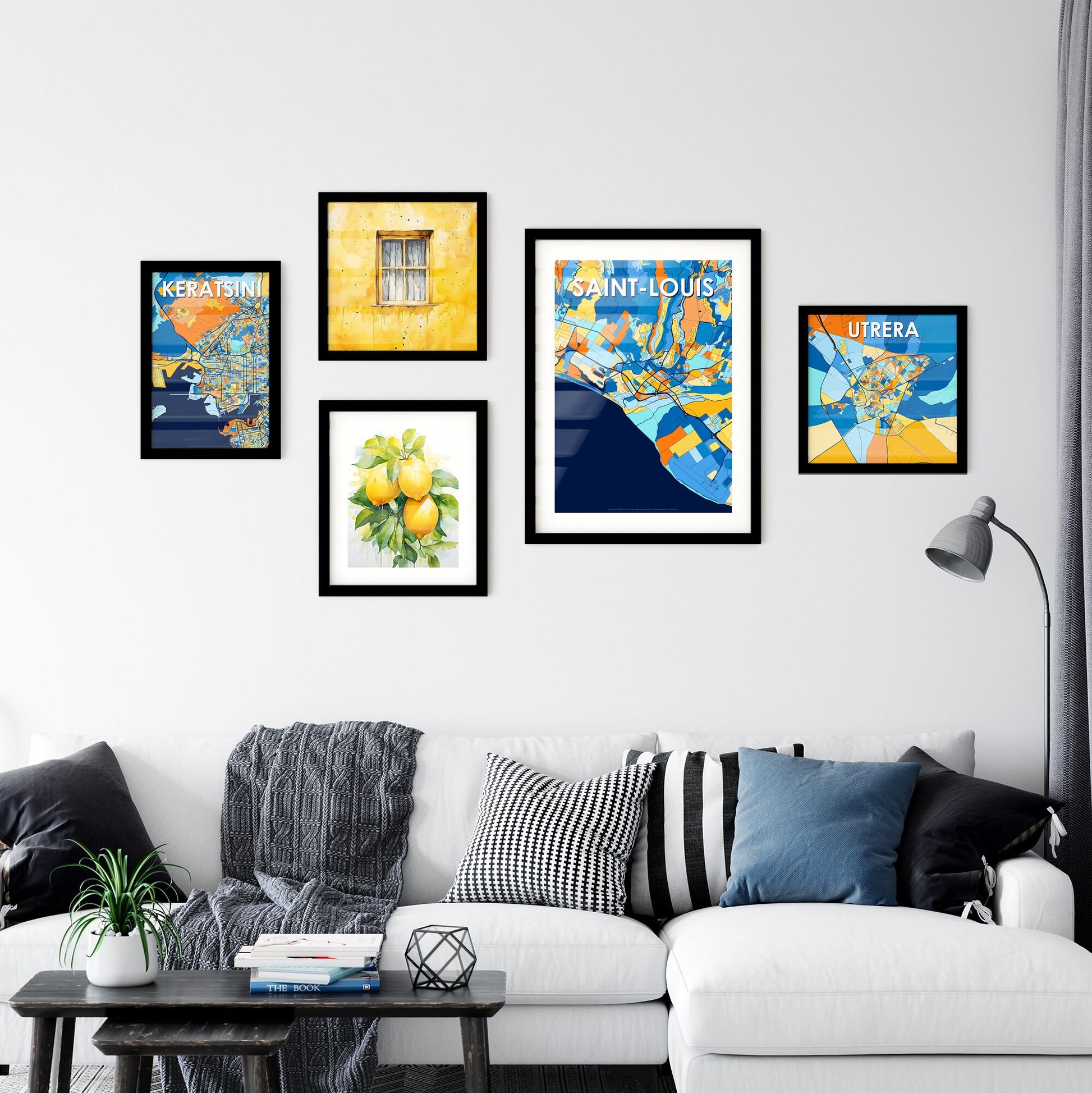 SAINT-LOUIS FRANCE Vibrant Colorful Art Map Poster Blue Orange