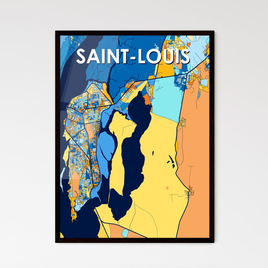 SAINT-LOUIS SENEGAL Vibrant Colorful Art Map Poster Blue Orange