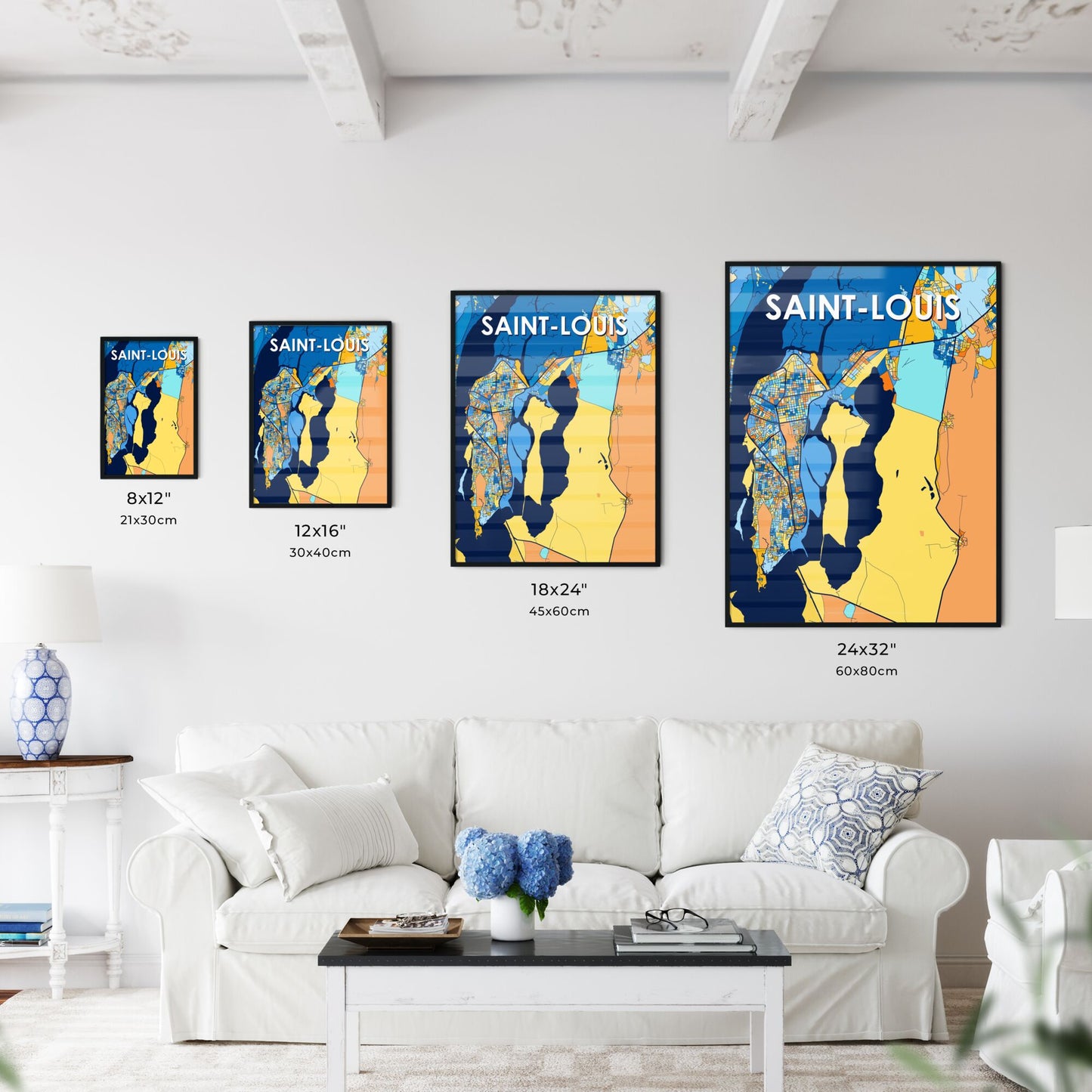 SAINT-LOUIS SENEGAL Vibrant Colorful Art Map Poster Blue Orange