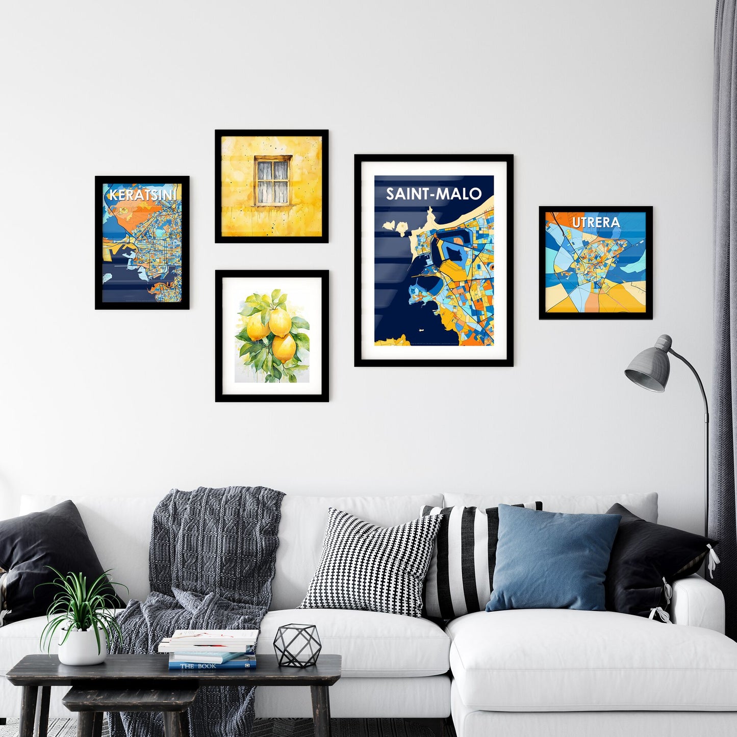 SAINT-MALO FRANCE Vibrant Colorful Art Map Poster Blue Orange