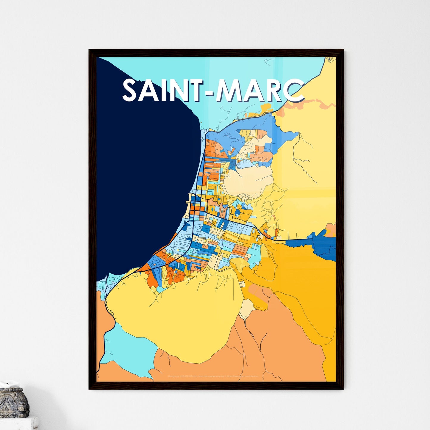 SAINT-MARC HAITI Vibrant Colorful Art Map Poster Blue Orange