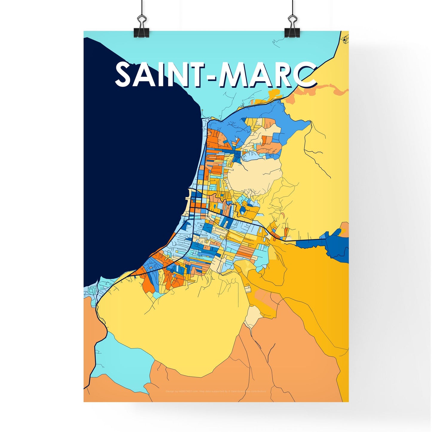 SAINT-MARC HAITI Vibrant Colorful Art Map Poster Blue Orange