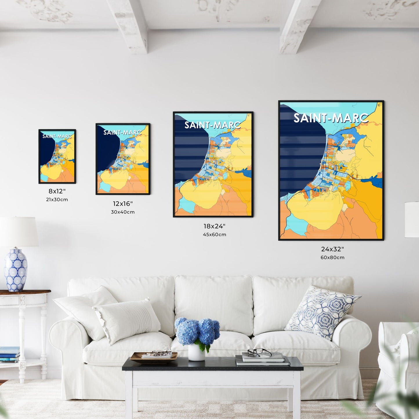 SAINT-MARC HAITI Vibrant Colorful Art Map Poster Blue Orange