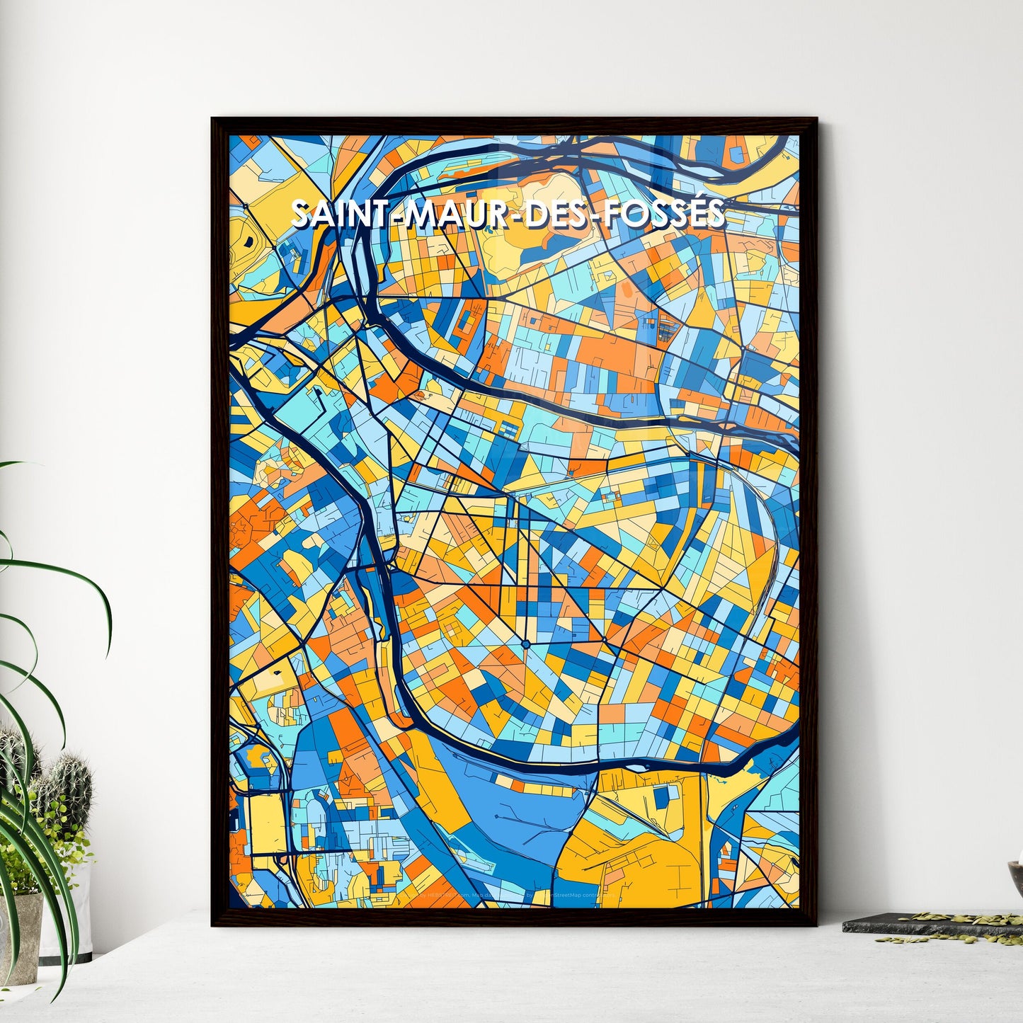 SAINT-MAUR-DES-FOSSÉS FRANCE Vibrant Colorful Art Map Poster Blue Orange