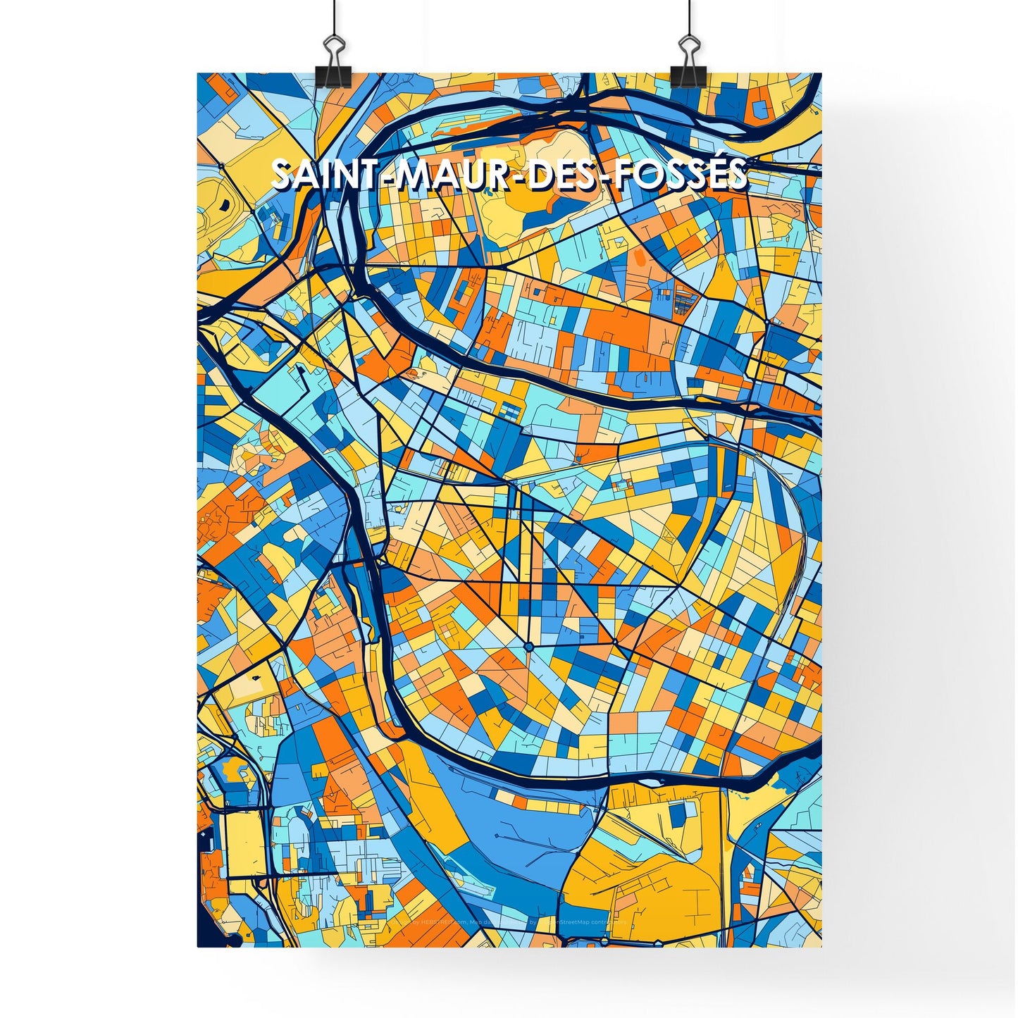 SAINT-MAUR-DES-FOSSÉS FRANCE Vibrant Colorful Art Map Poster Blue Orange