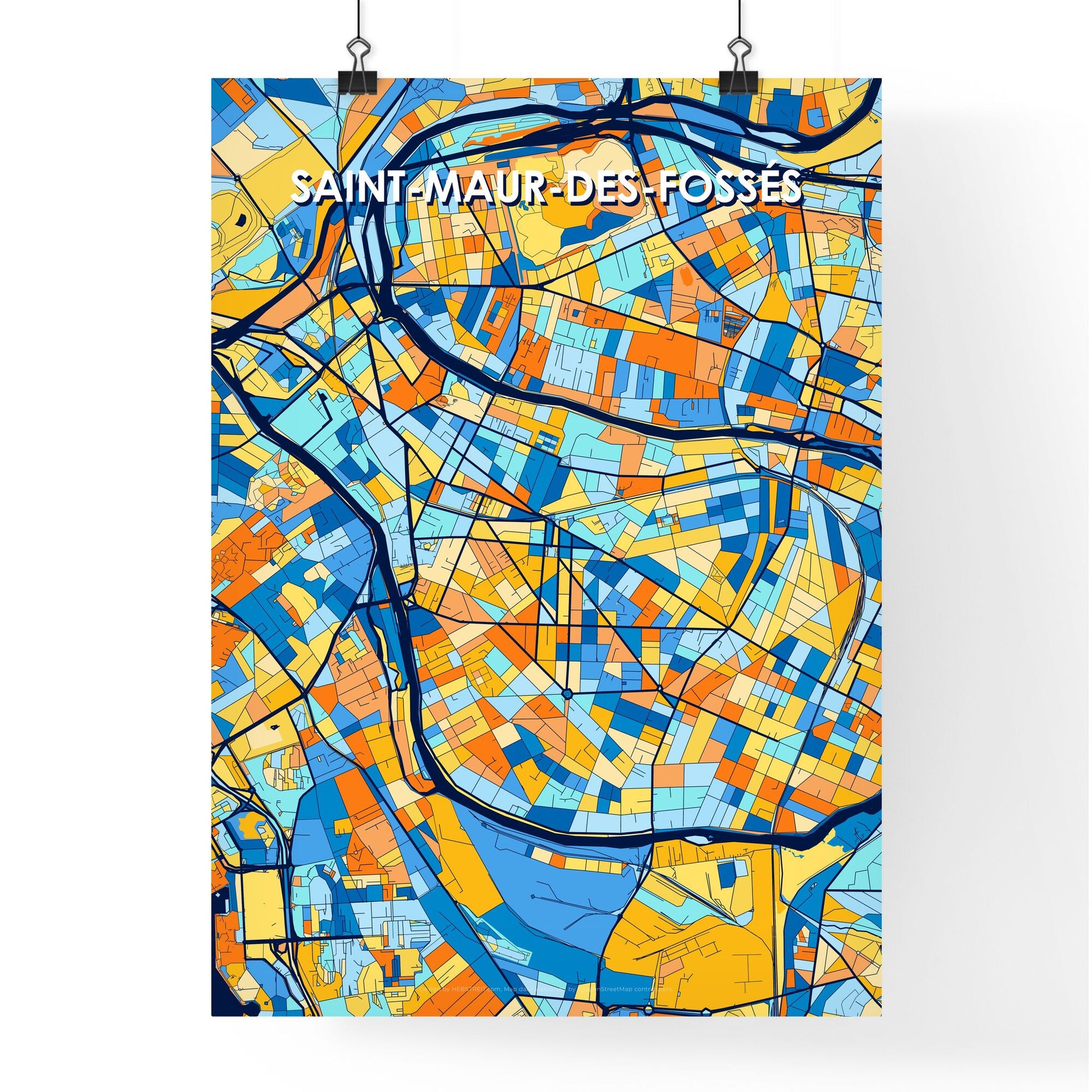 SAINT-MAUR-DES-FOSSÉS FRANCE Vibrant Colorful Art Map Poster Blue Orange