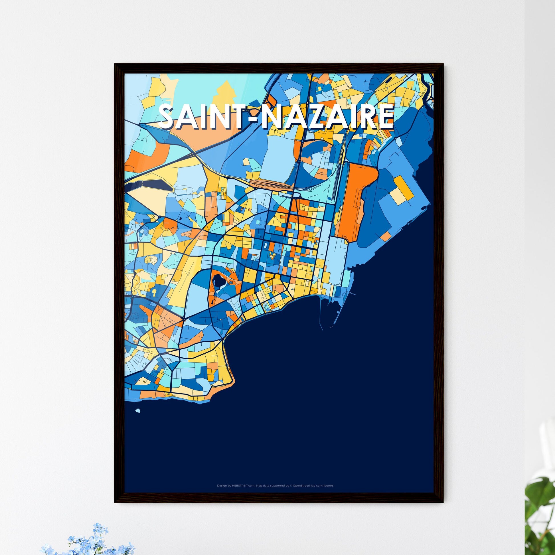 SAINT-NAZAIRE FRANCE Vibrant Colorful Art Map Poster Blue Orange