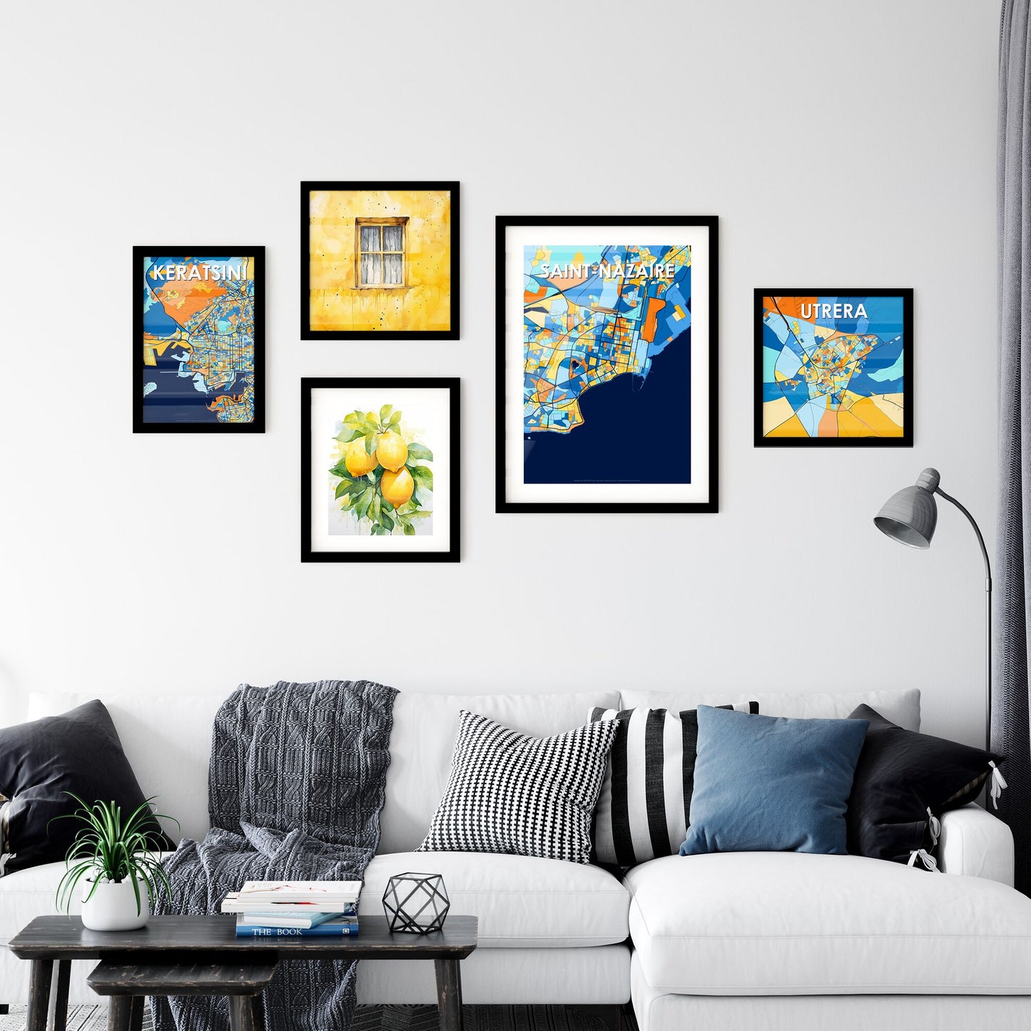 SAINT-NAZAIRE FRANCE Vibrant Colorful Art Map Poster Blue Orange