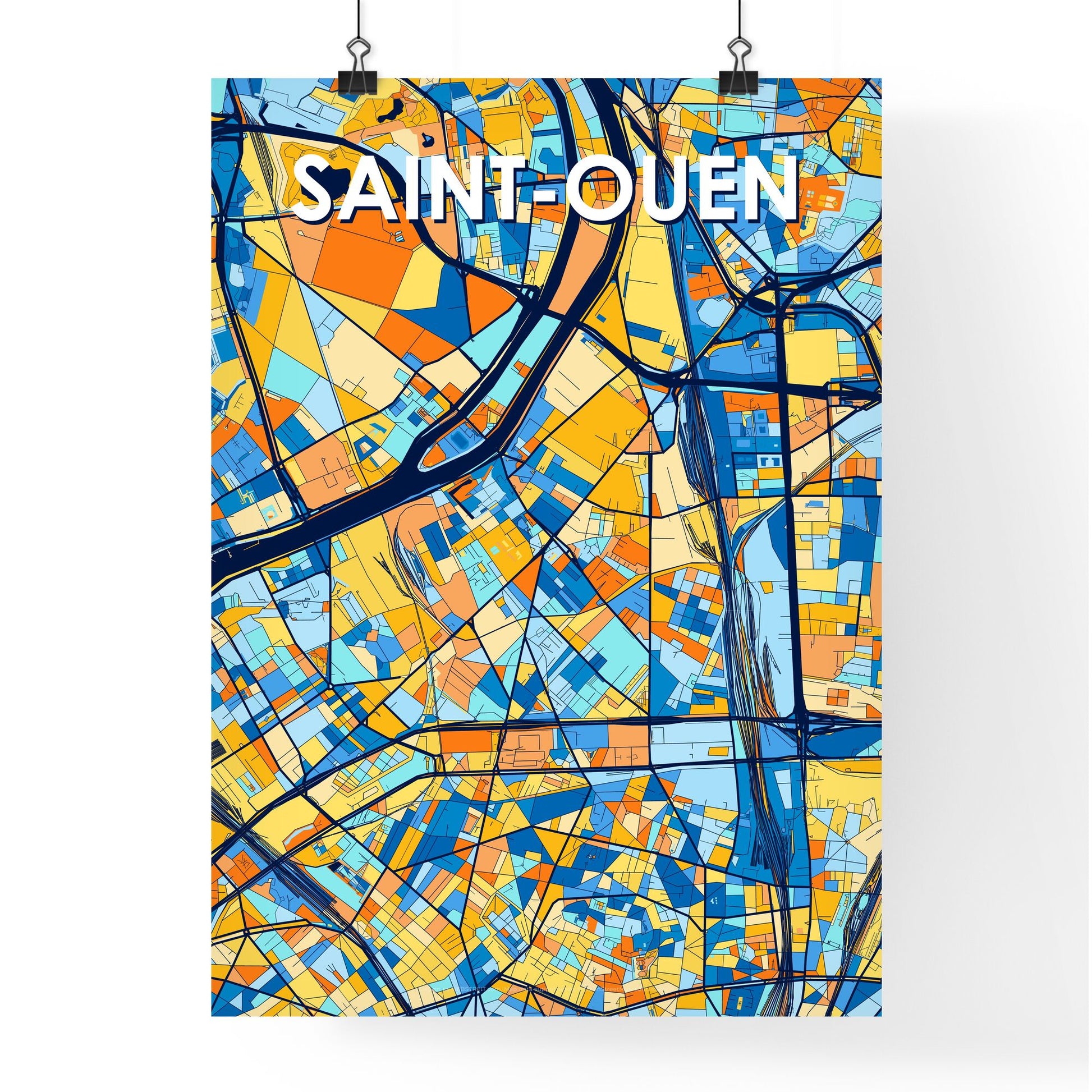 SAINT-OUEN FRANCE Vibrant Colorful Art Map Poster Blue Orange