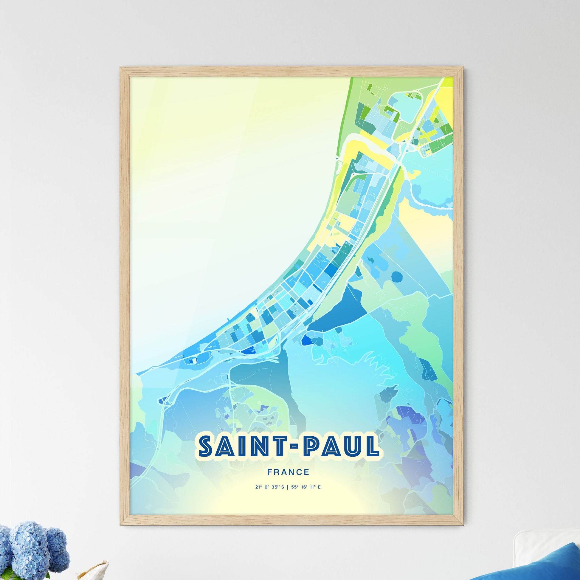 Colorful Saint-Paul France Fine Art Map Cool Blue
