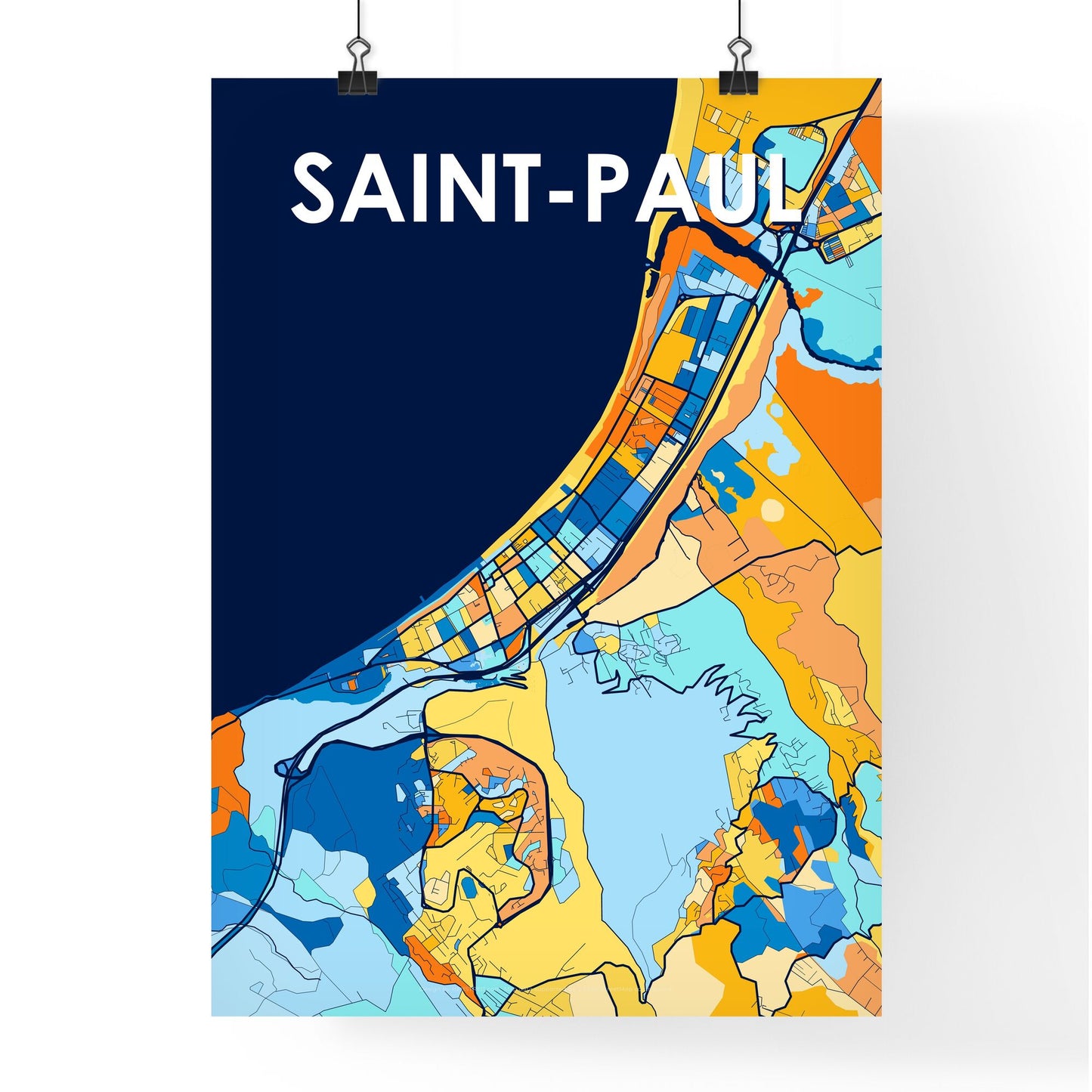 SAINT-PAUL FRANCE Vibrant Colorful Art Map Poster Blue Orange