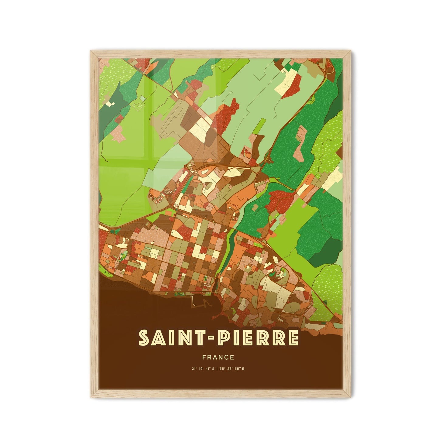 Colorful Saint-Pierre France Fine Art Map Farmhouse