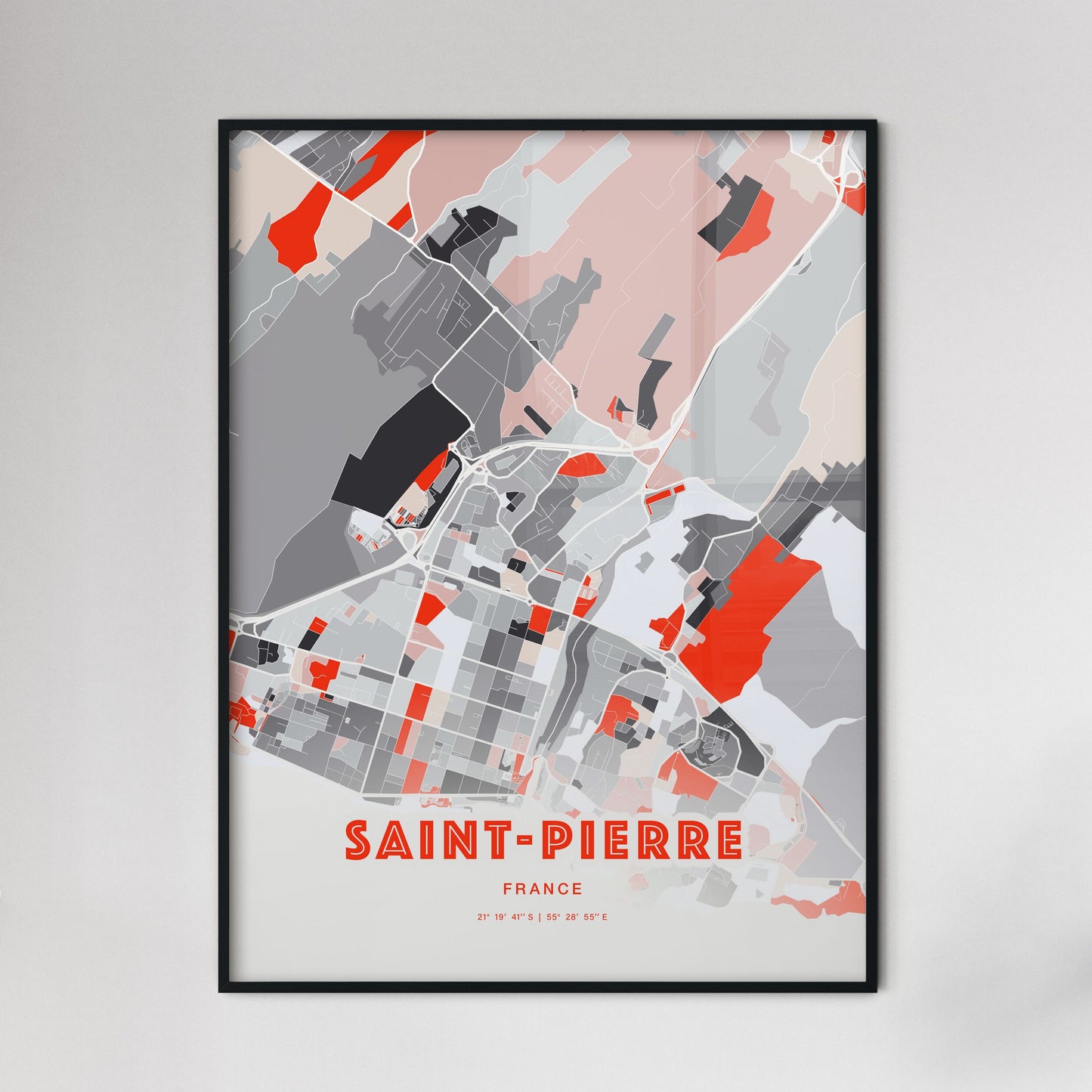 Colorful Saint-Pierre France Fine Art Map Modern Expressive