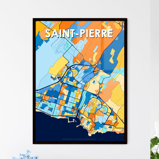 SAINT-PIERRE FRANCE Vibrant Colorful Art Map Poster Blue Orange