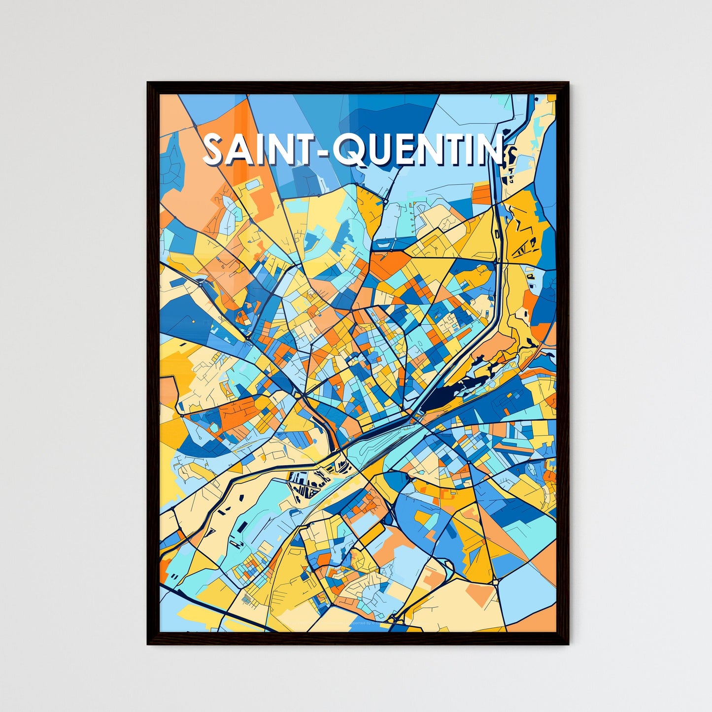 SAINT-QUENTIN FRANCE Vibrant Colorful Art Map Poster Blue Orange