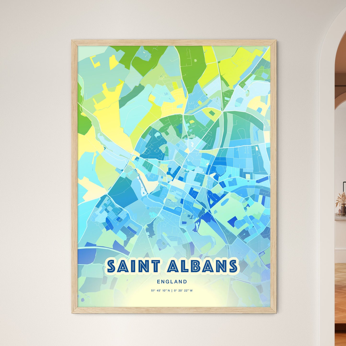 Colorful Saint Albans England Fine Art Map Cool Blue