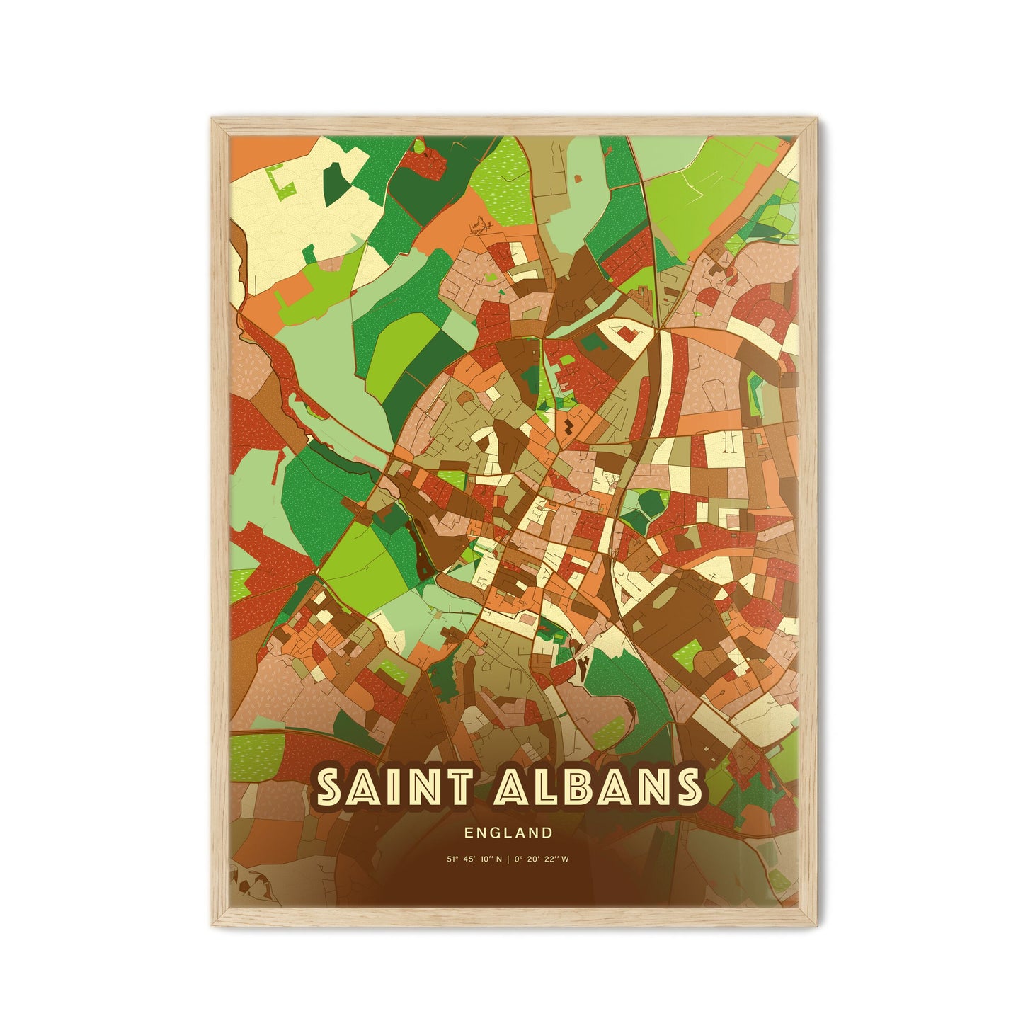 Colorful Saint Albans England Fine Art Map Farmhouse
