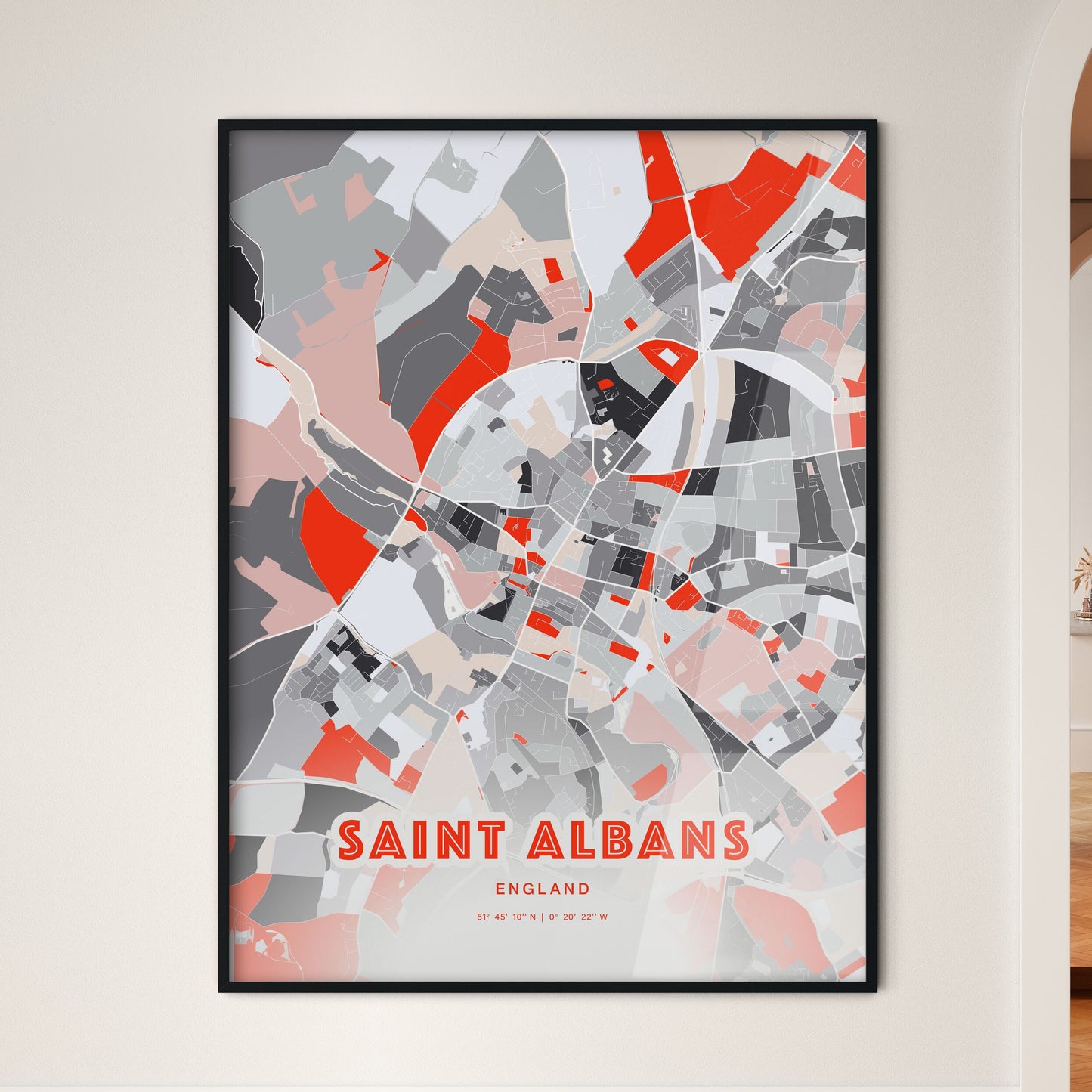 Colorful Saint Albans England Fine Art Map Modern Expressive