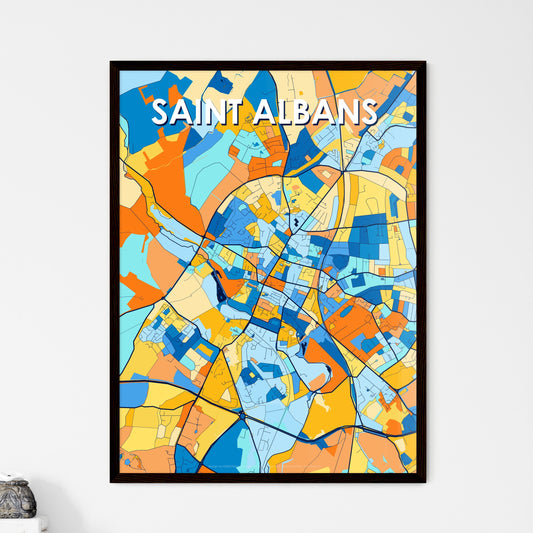 SAINT ALBANS ENGLAND Vibrant Colorful Art Map Poster Blue Orange