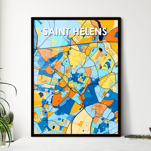 SAINT HELENS ENGLAND Vibrant Colorful Art Map Poster Blue Orange