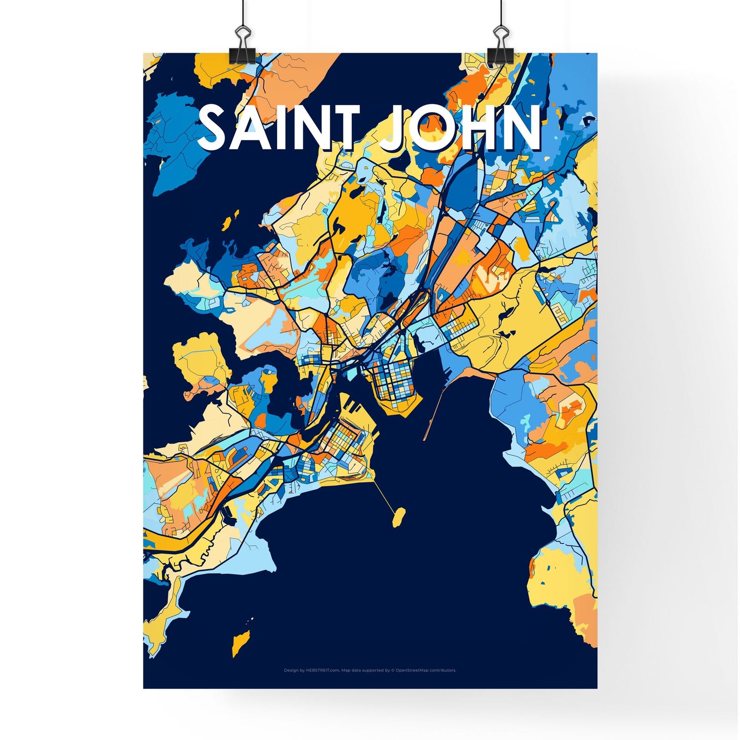 SAINT JOHN CANADA Vibrant Colorful Art Map Poster Blue Orange