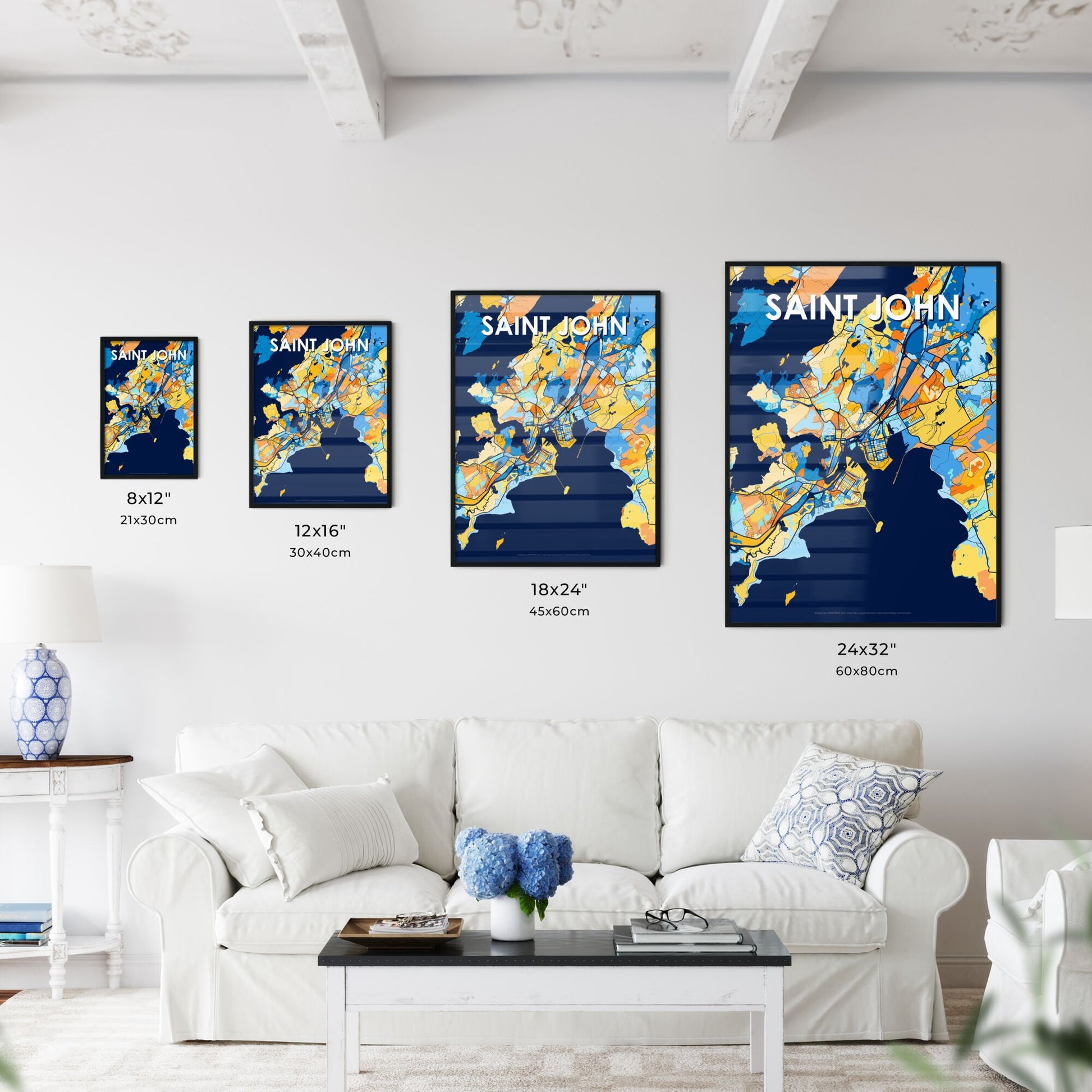 SAINT JOHN CANADA Vibrant Colorful Art Map Poster Blue Orange