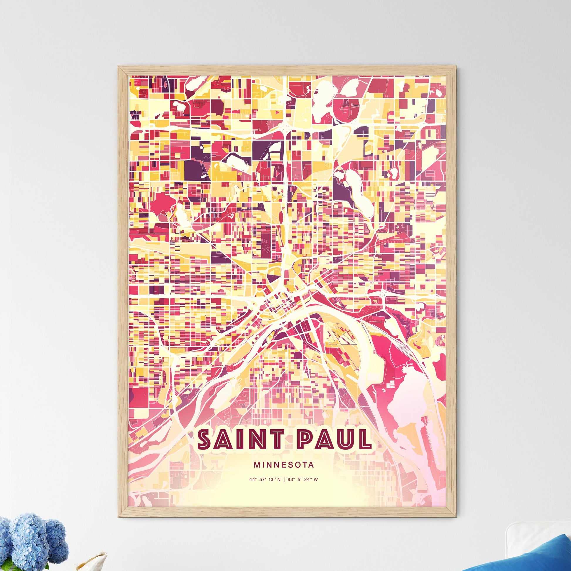 Colorful Saint Paul Minnesota Fine Art Map Hot Red