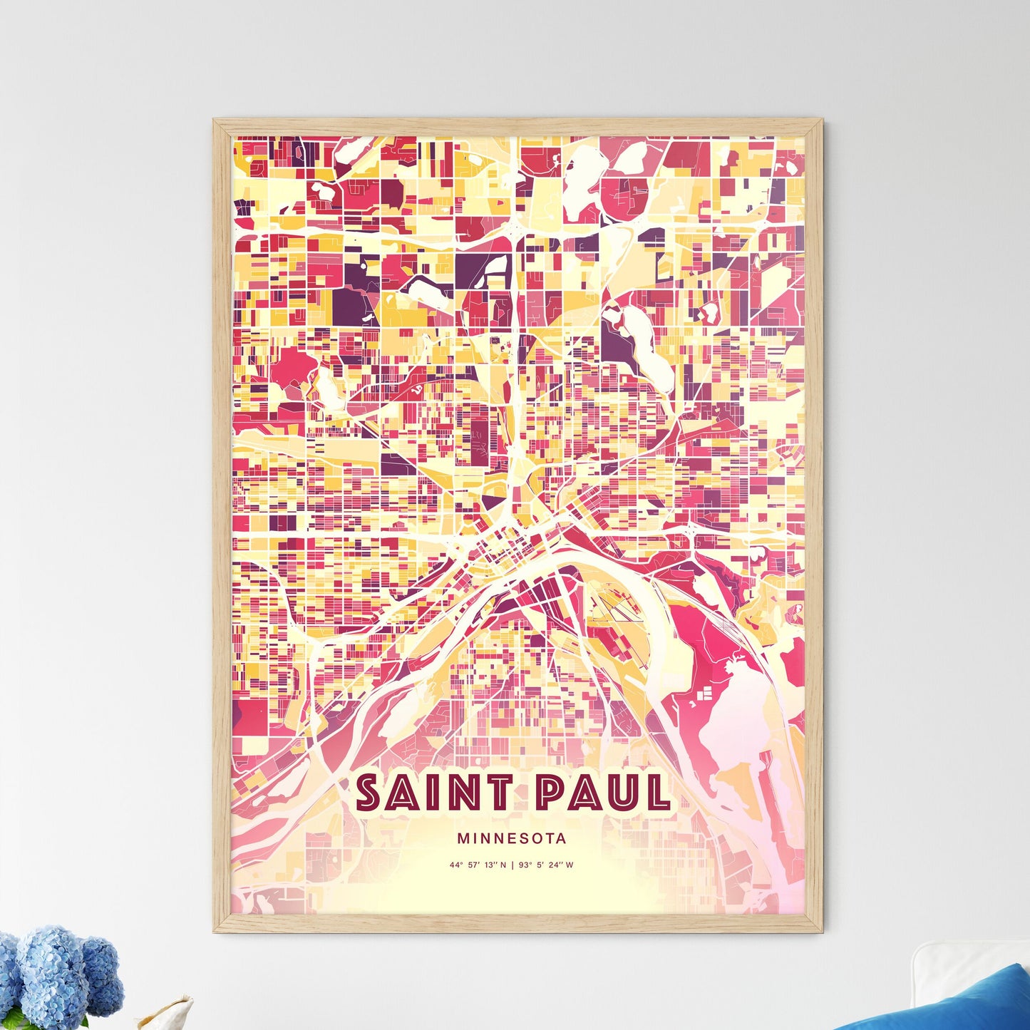 Colorful Saint Paul Minnesota Fine Art Map Hot Red