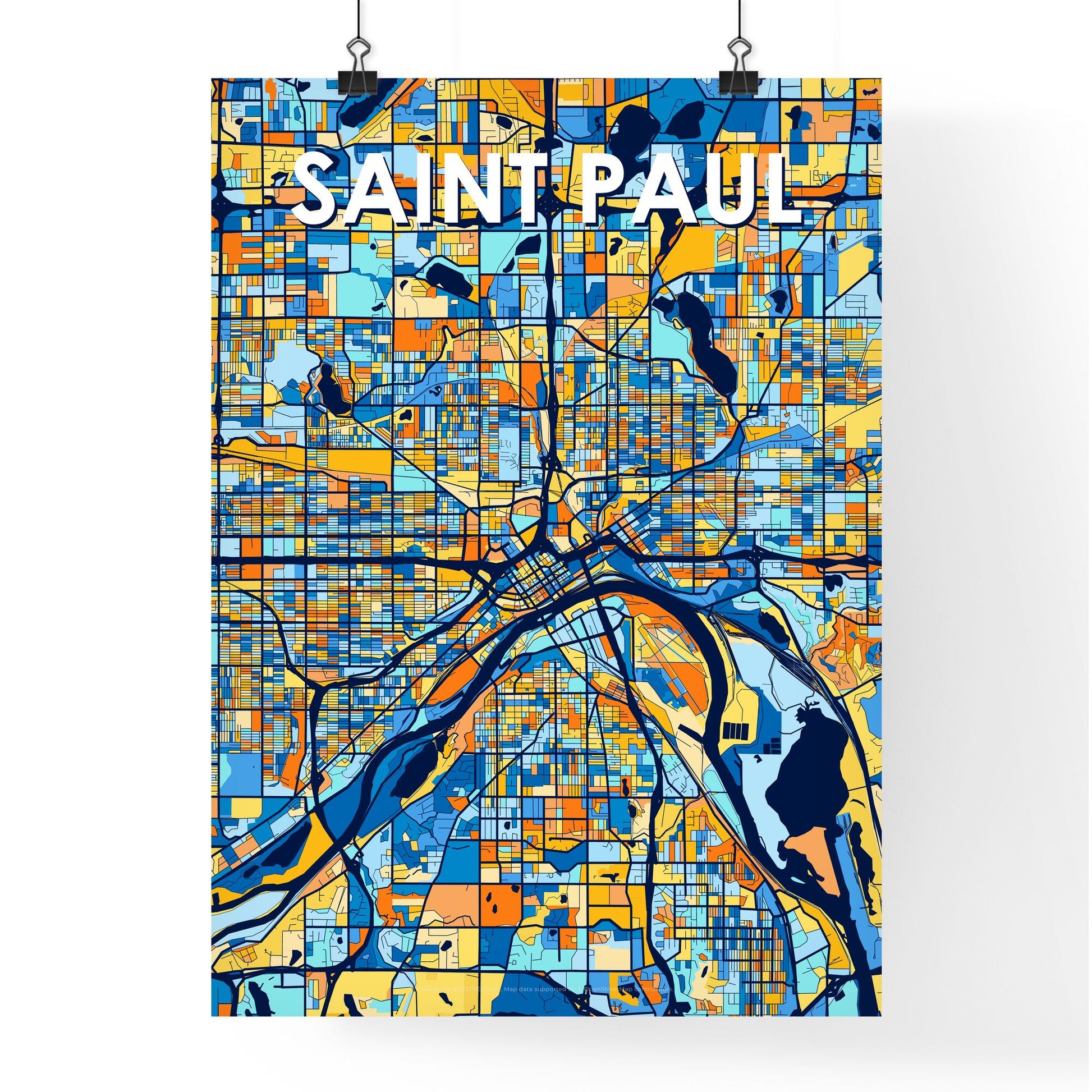 SAINT PAUL MINNESOTA Vibrant Colorful Art Map Poster Blue Orange