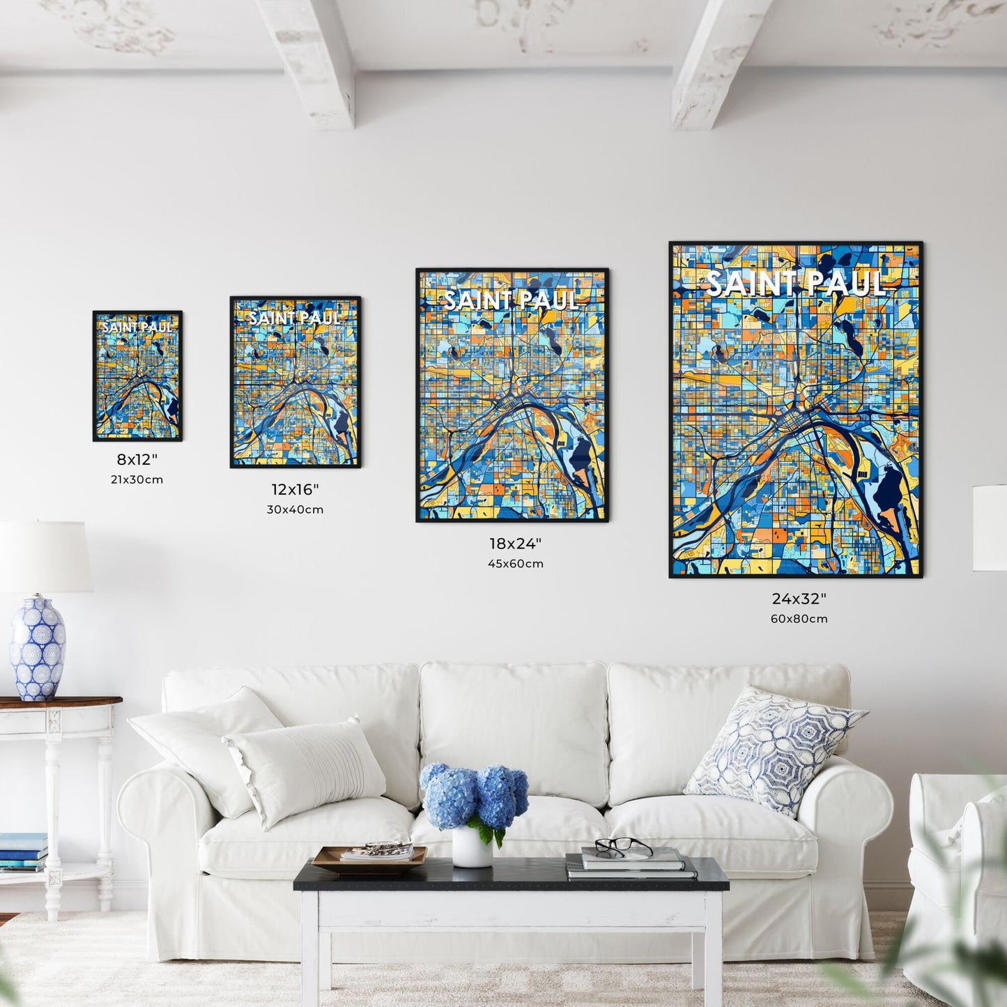 SAINT PAUL MINNESOTA Vibrant Colorful Art Map Poster Blue Orange