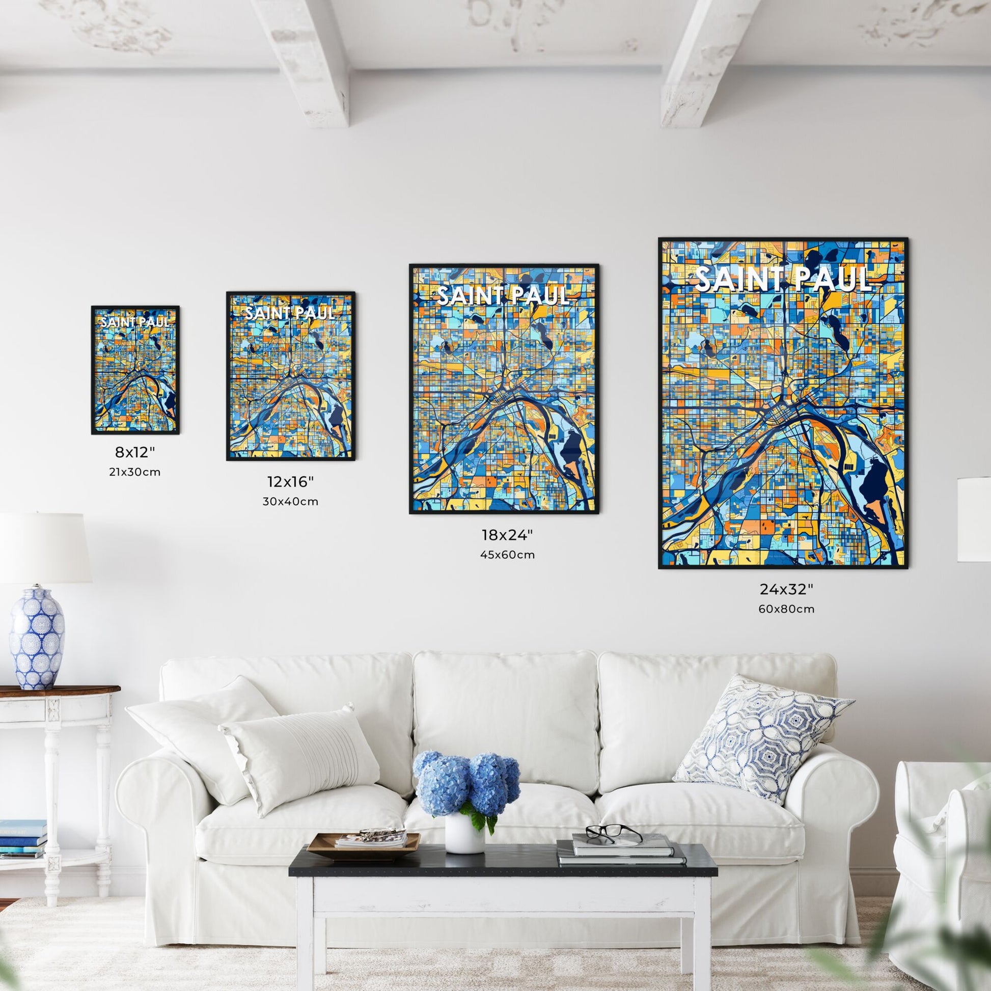 SAINT PAUL MINNESOTA Vibrant Colorful Art Map Poster Blue Orange