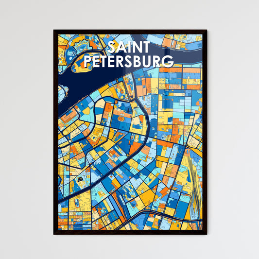 SAINT PETERSBURG RUSSIA Vibrant Colorful Art Map Poster Blue Orange