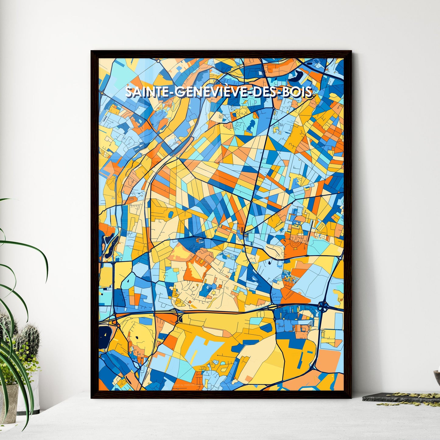 SAINTE-GENEVIÈVE-DES-BOIS FRANCE Vibrant Colorful Art Map Poster Blue Orange