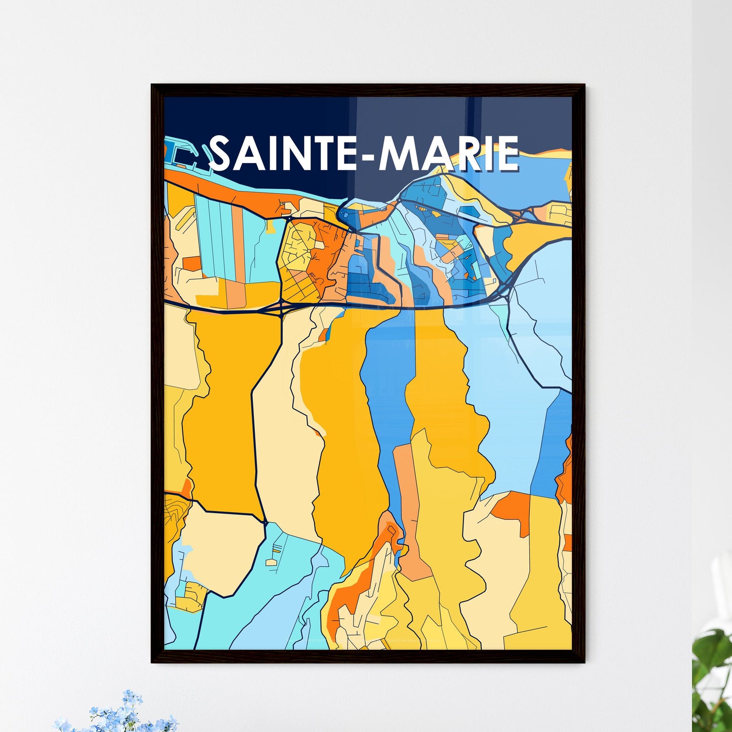 SAINTE-MARIE FRANCE Vibrant Colorful Art Map Poster Blue Orange