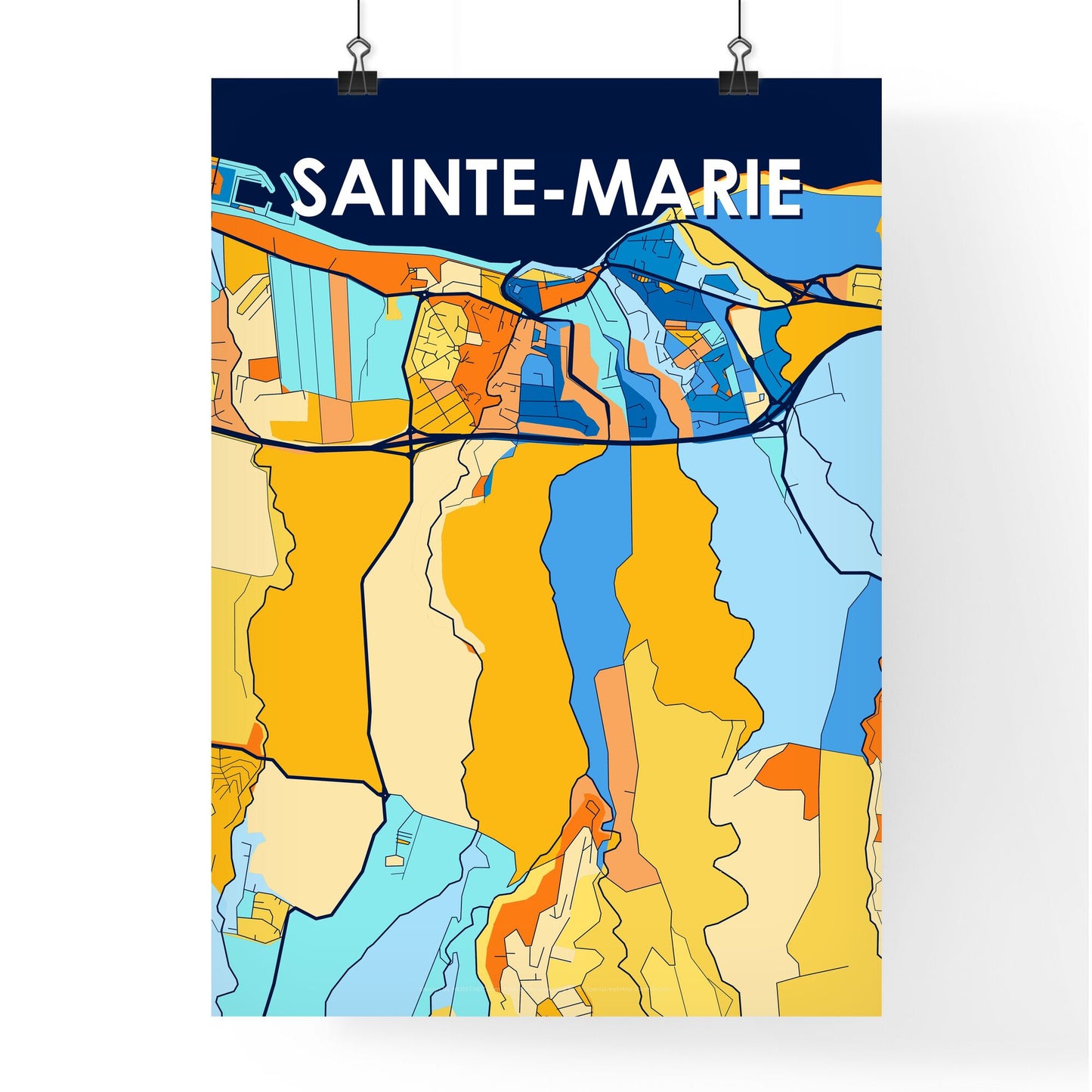 SAINTE-MARIE FRANCE Vibrant Colorful Art Map Poster Blue Orange