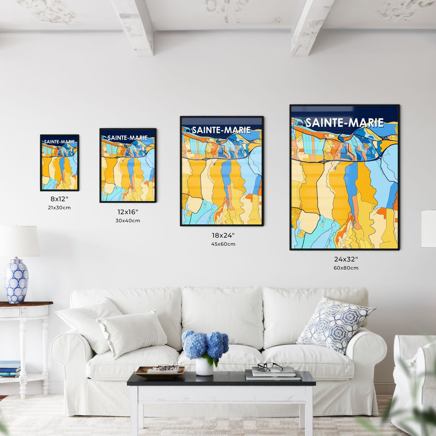 SAINTE-MARIE FRANCE Vibrant Colorful Art Map Poster Blue Orange