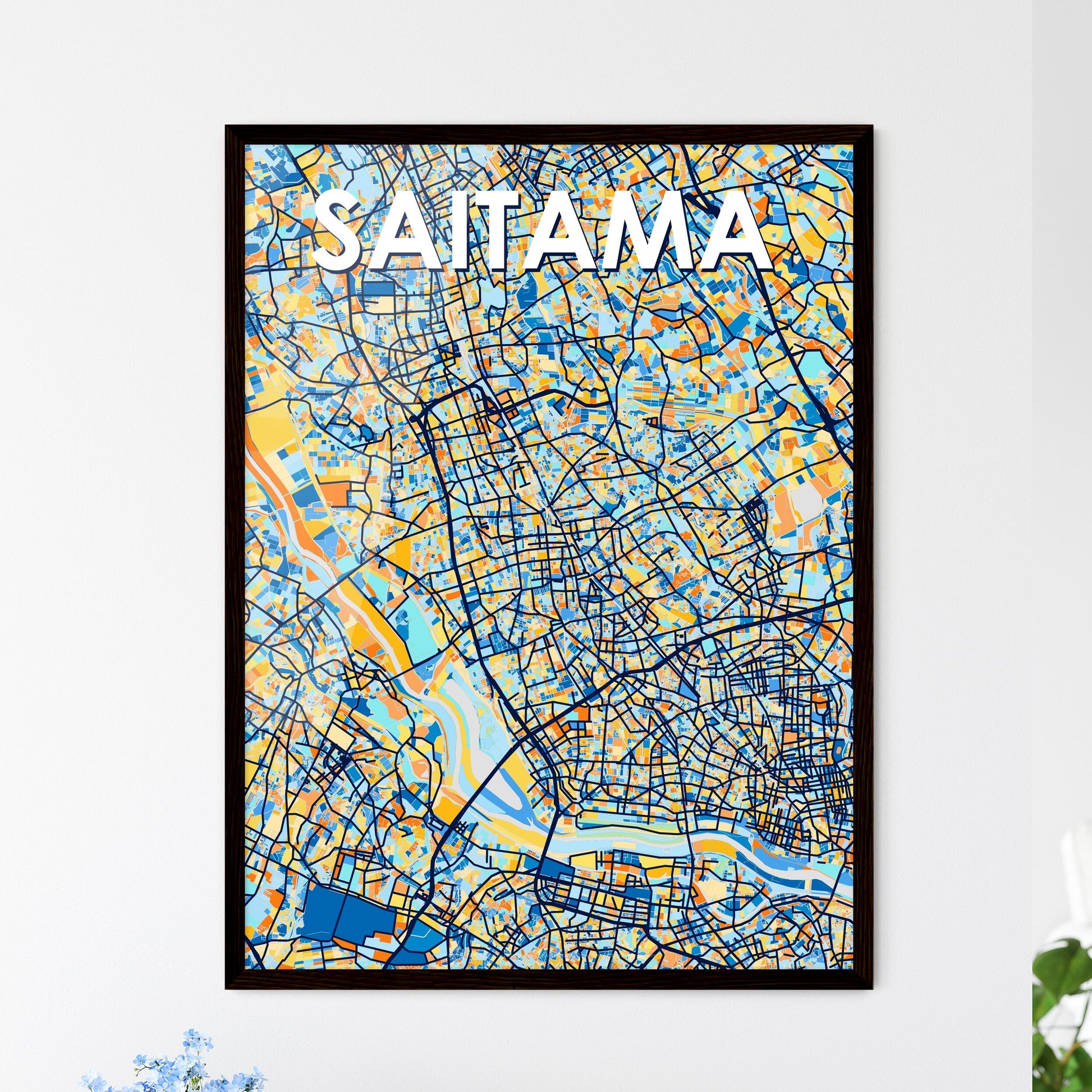 SAITAMA JAPAN Vibrant Colorful Art Map Poster Blue Orange