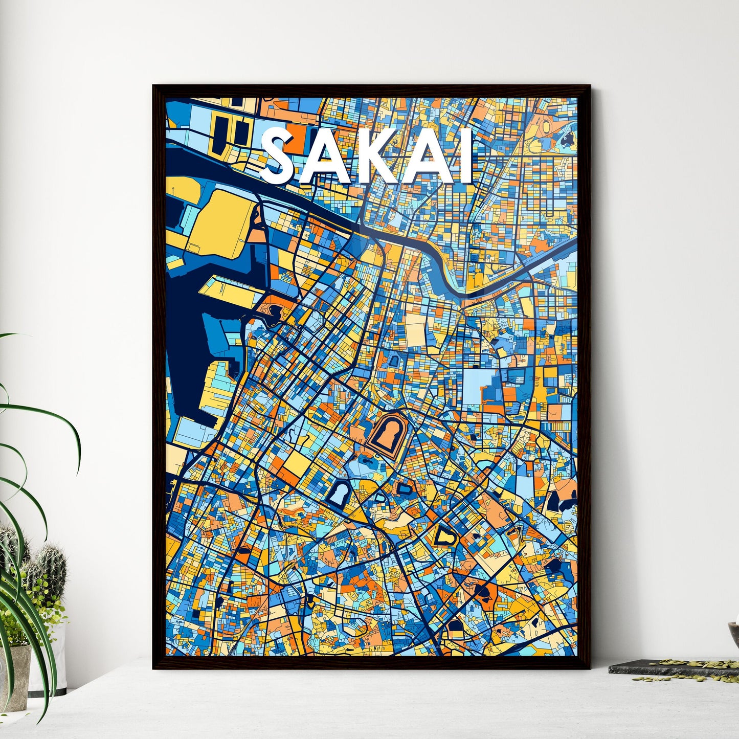 SAKAI JAPAN Vibrant Colorful Art Map Poster Blue Orange