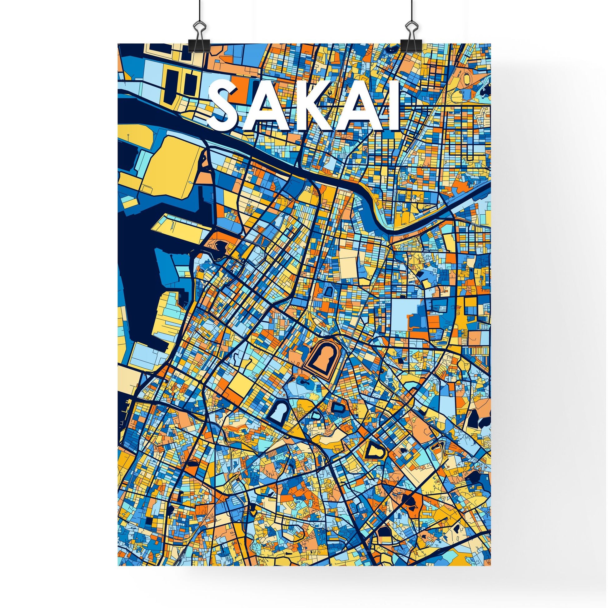 SAKAI JAPAN Vibrant Colorful Art Map Poster Blue Orange